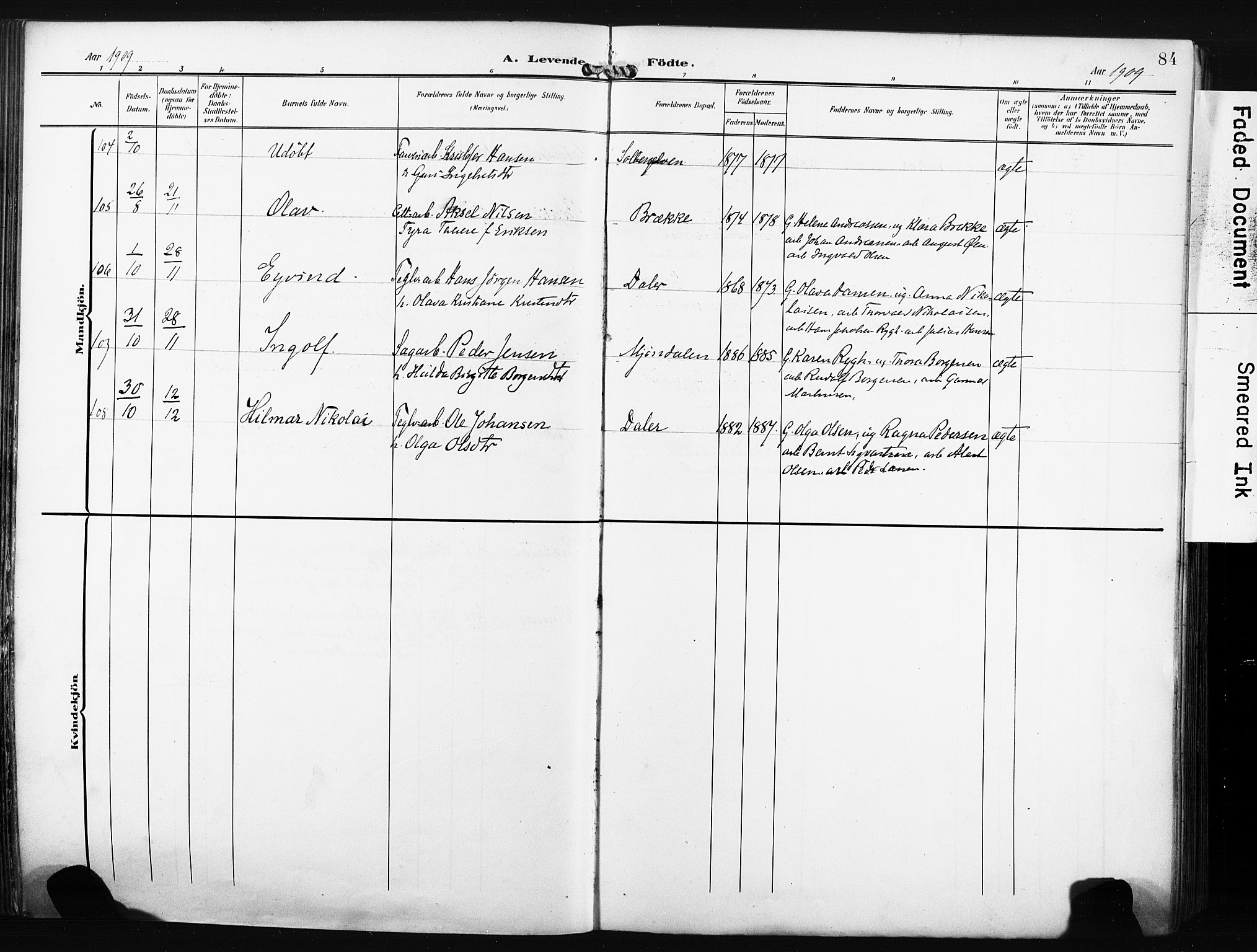 Nedre Eiker kirkebøker, AV/SAKO-A-612/F/Fa/L0006: Ministerialbok nr. 6, 1906-1912, s. 84