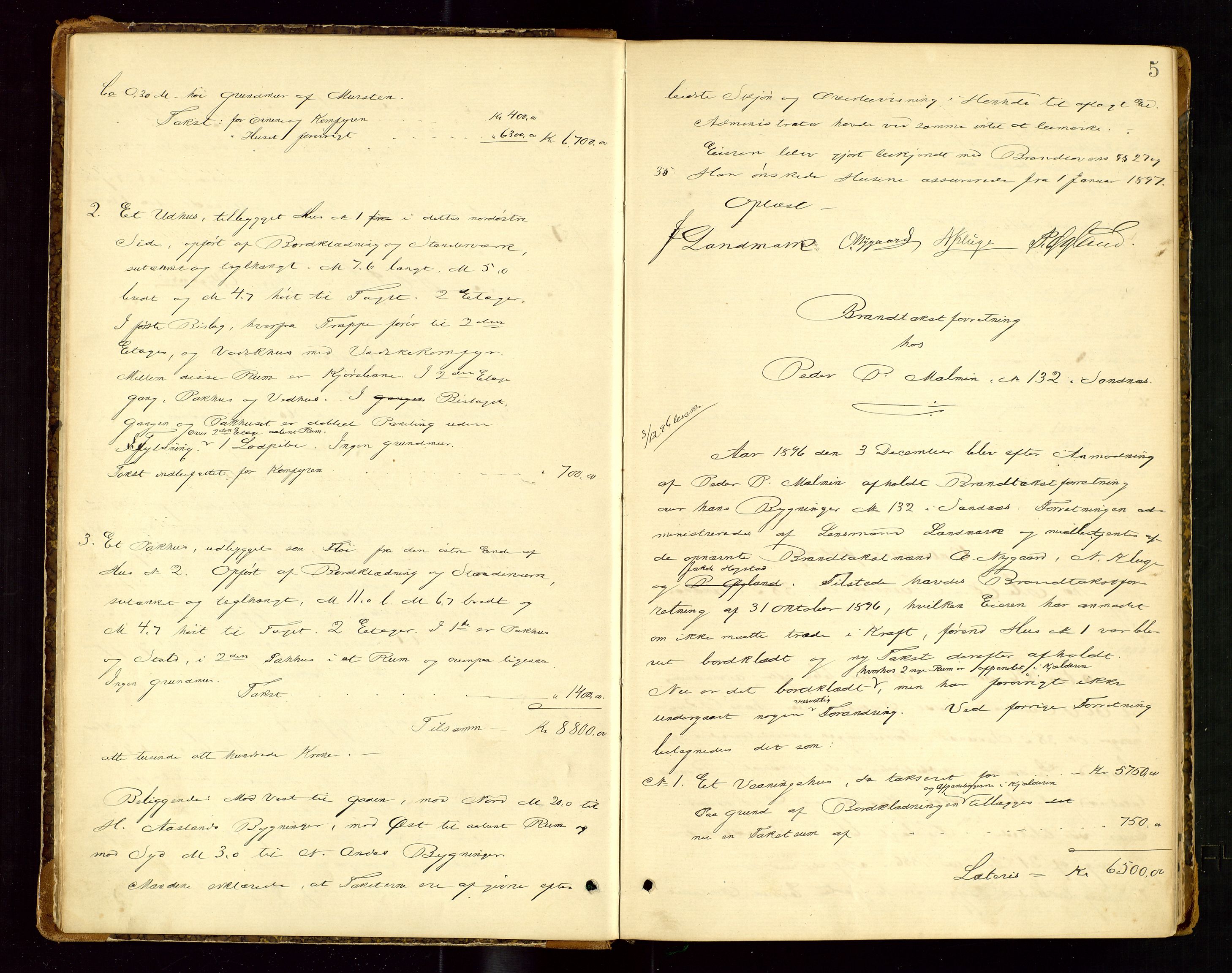 Høyland/Sandnes lensmannskontor, AV/SAST-A-100166/Goc/L0002: "Brandtakstprotokol", 1896-1899, s. 4b-5a