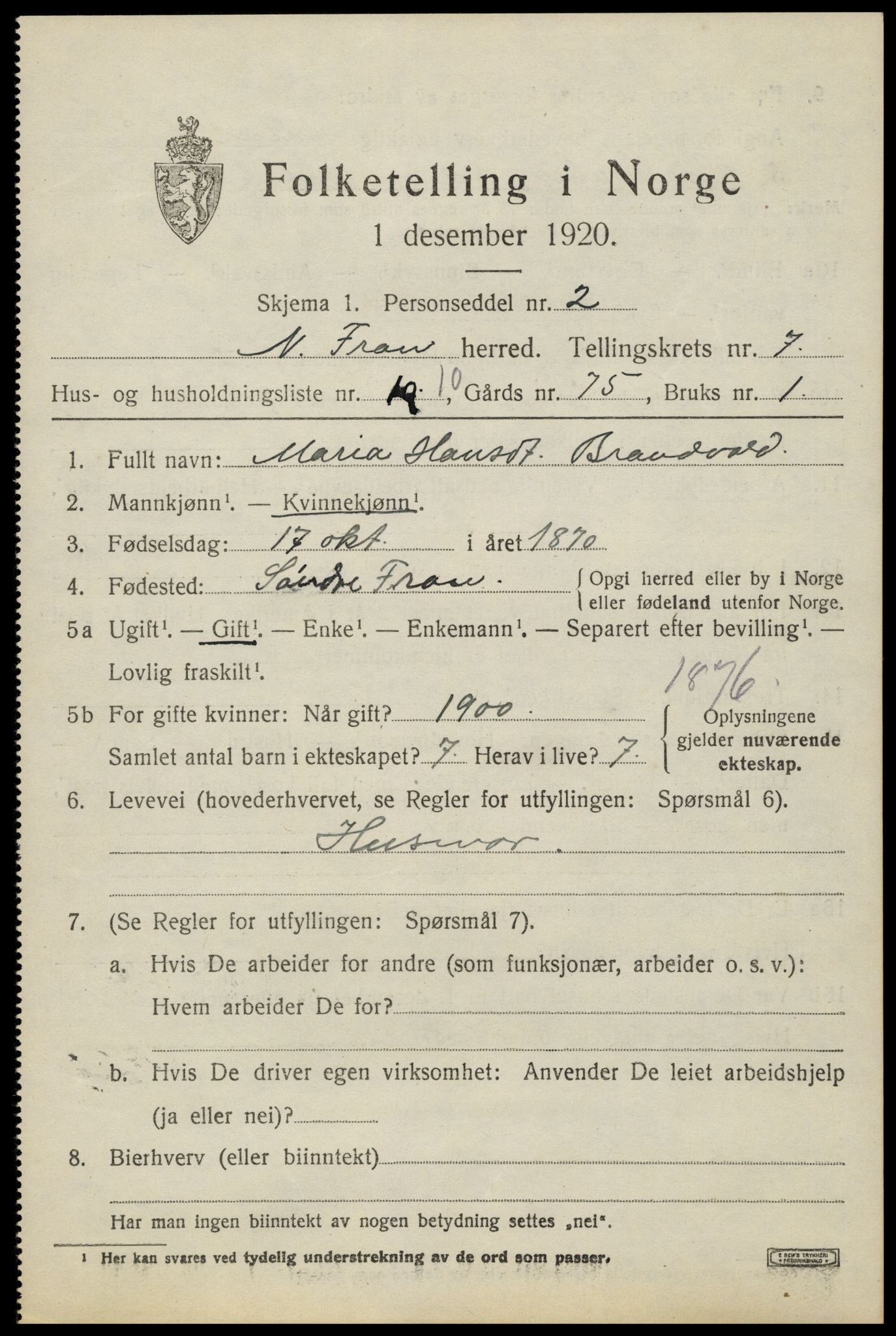 SAH, Folketelling 1920 for 0518 Nord-Fron herred, 1920, s. 6066