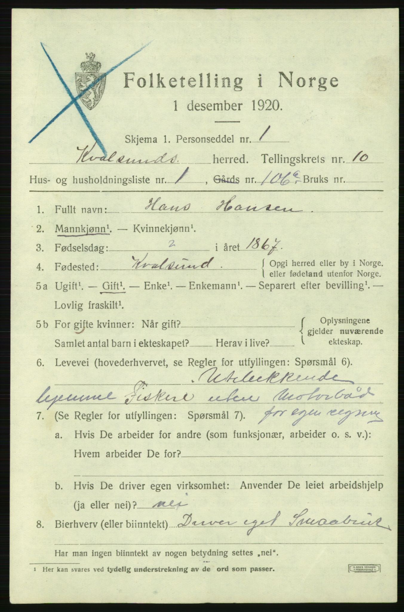 SATØ, Folketelling 1920 for 2017 Kvalsund herred, 1920, s. 2906