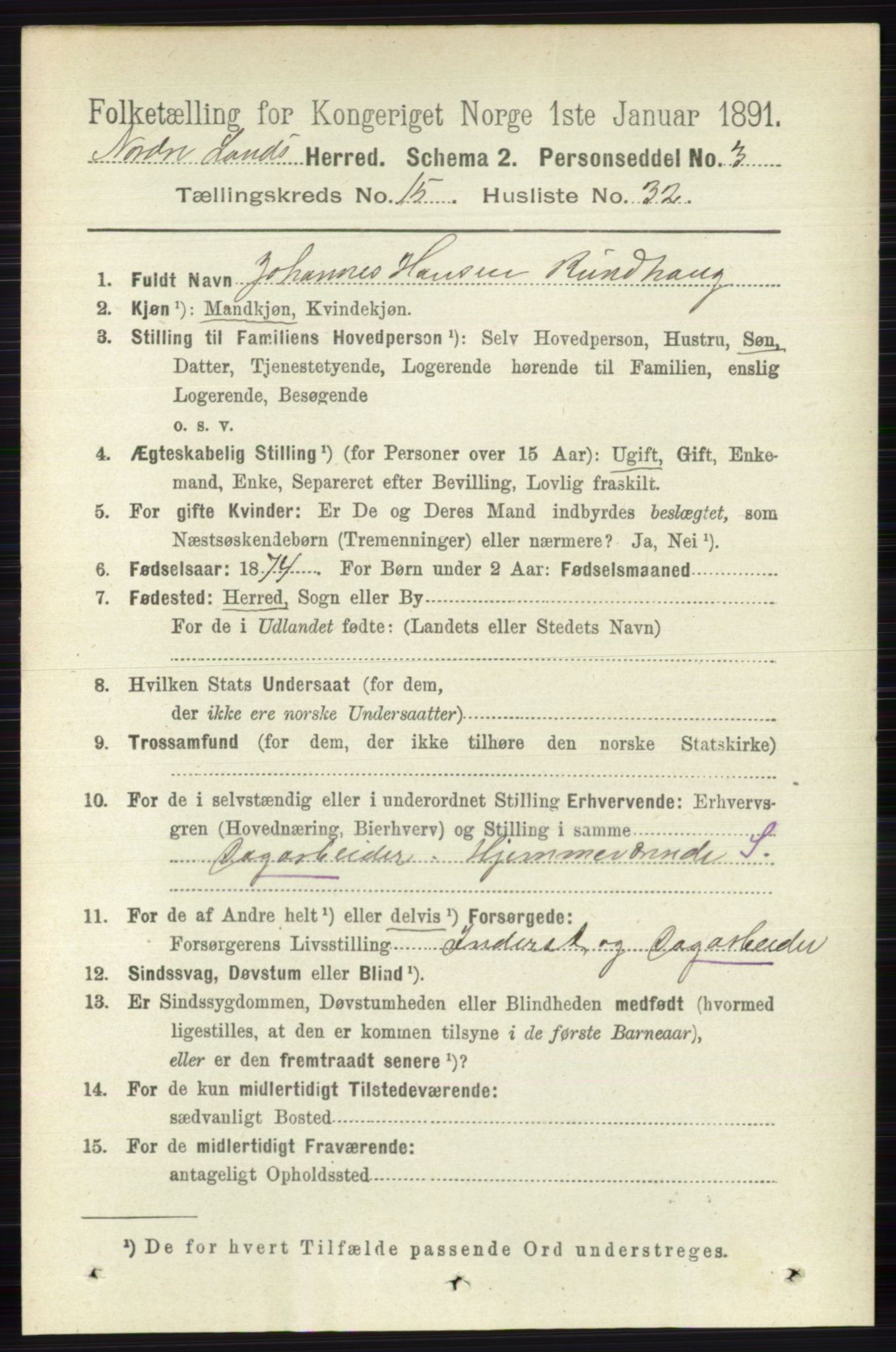 RA, Folketelling 1891 for 0538 Nordre Land herred, 1891, s. 3959