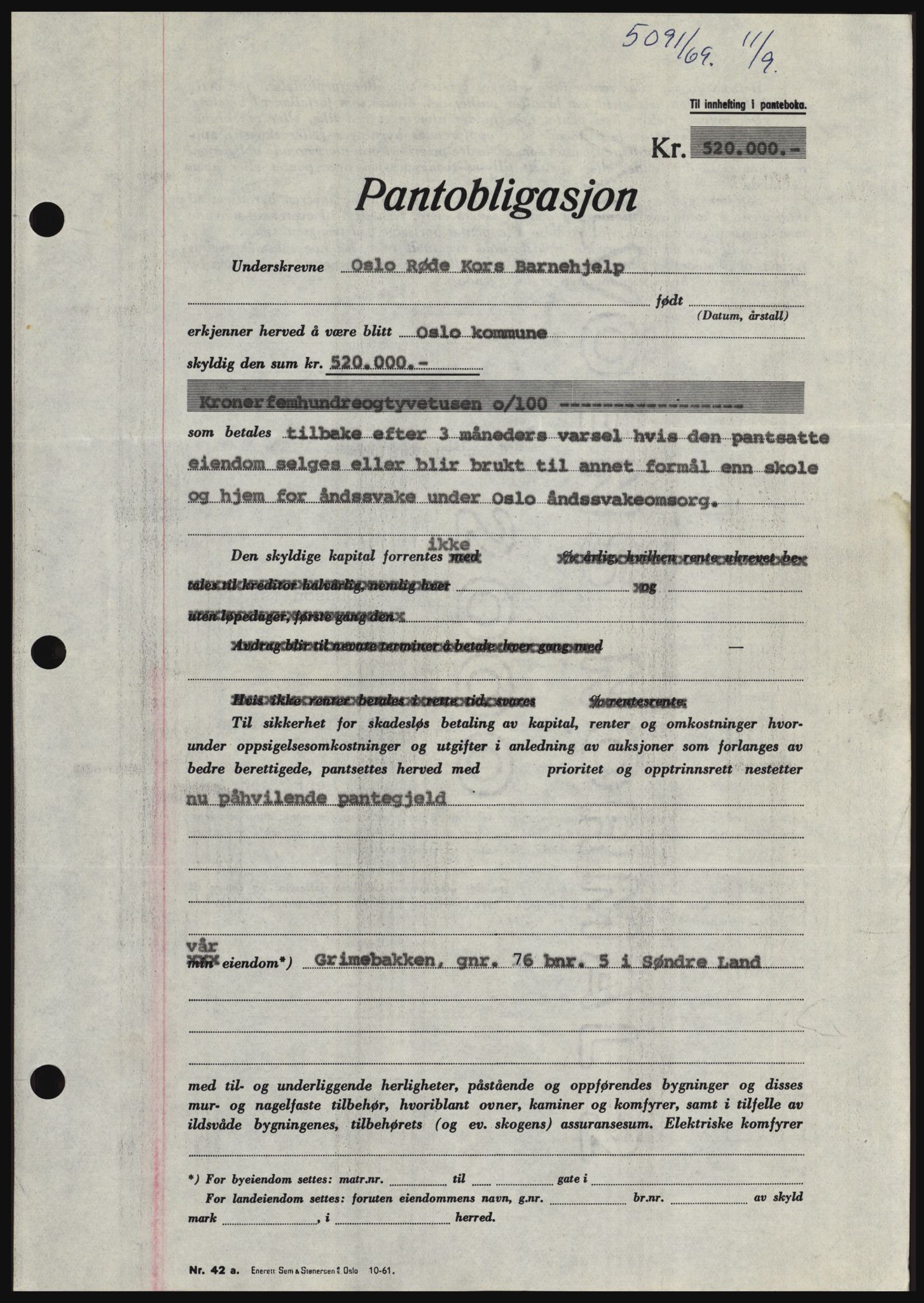 Hadeland og Land tingrett, SAH/TING-010/H/Hb/Hbc/L0074: Pantebok nr. B74, 1969-1969, Dagboknr: 5091/1969