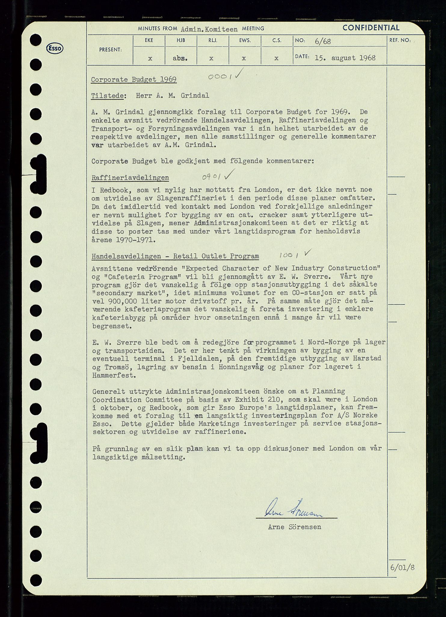 Pa 0982 - Esso Norge A/S, AV/SAST-A-100448/A/Aa/L0002/0004: Den administrerende direksjon Board minutes (styrereferater) / Den administrerende direksjon Board minutes (styrereferater), 1968, s. 81