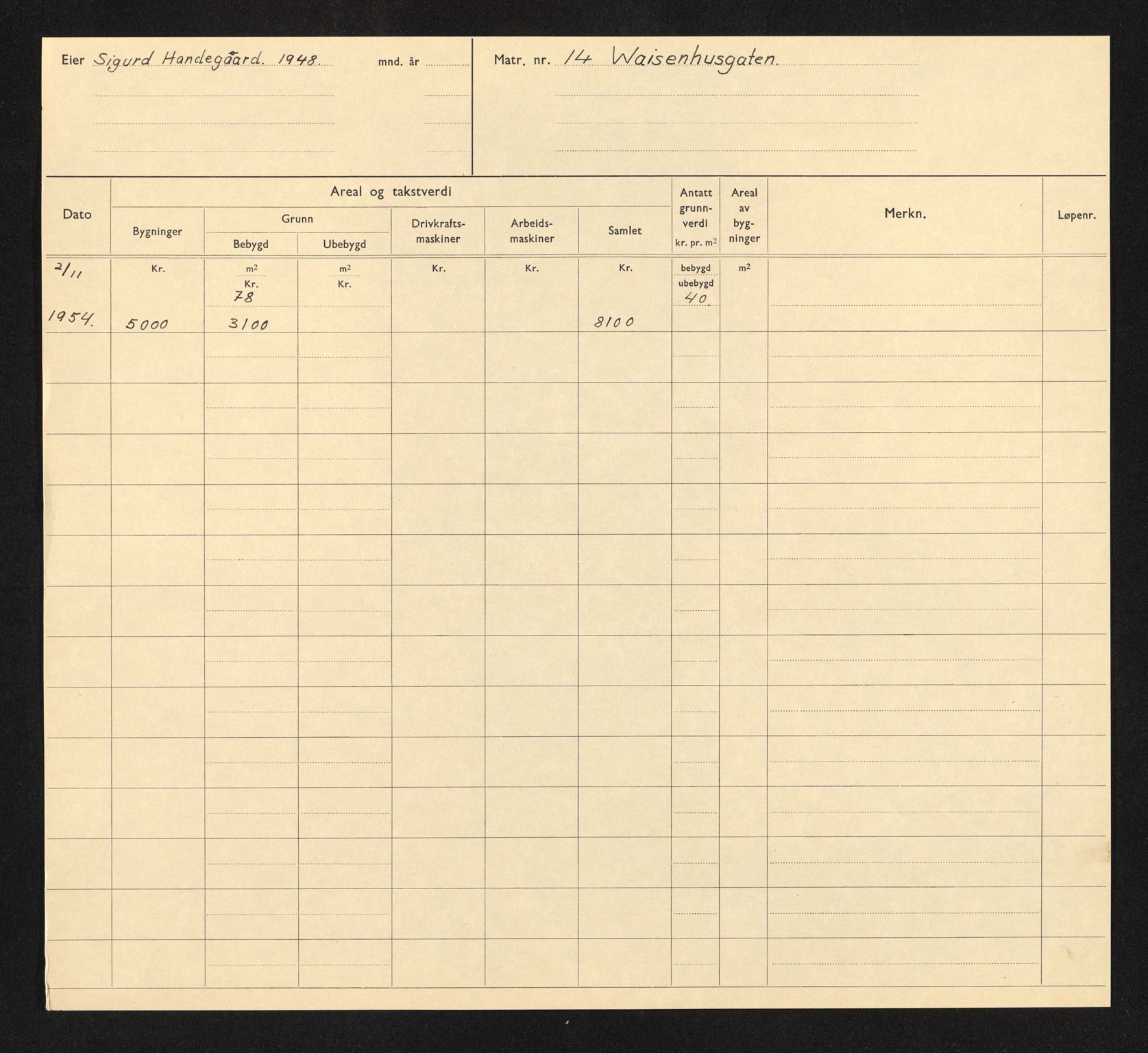 Stavanger kommune. Skattetakstvesenet, BYST/A-0440/F/Fa/Faa/L0044/0004: Skattetakstkort / Vaisenhusgata 3 - 60