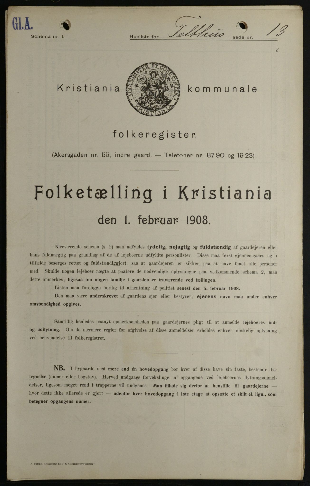 OBA, Kommunal folketelling 1.2.1908 for Kristiania kjøpstad, 1908, s. 96733