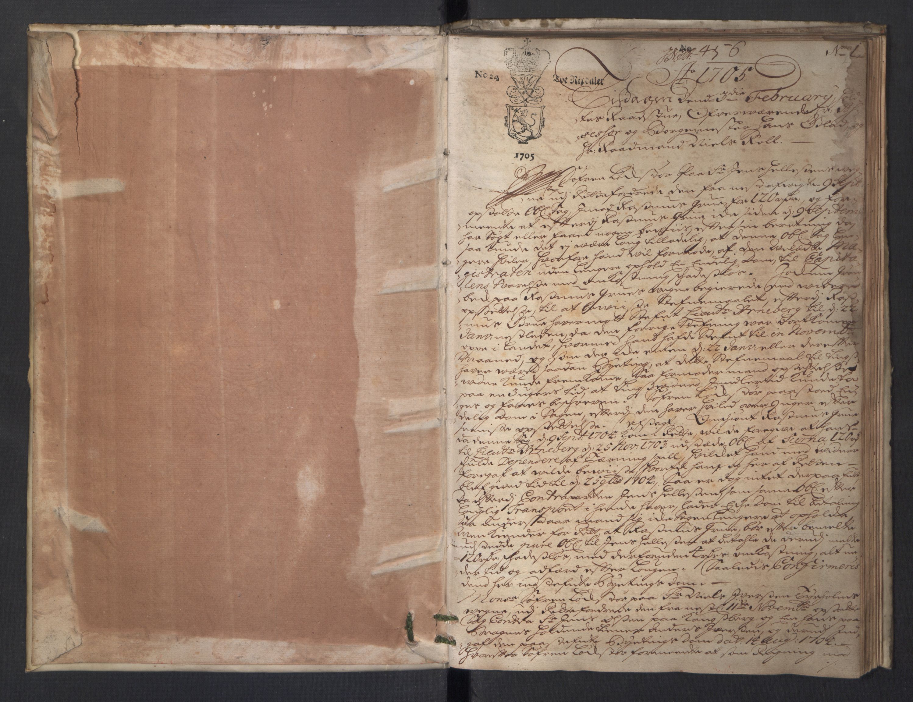 Christiania rådstuerett, AV/SAO-A-11132/F/Fa/L0027: Justisprotokoll, 1705, s. 0b-1a