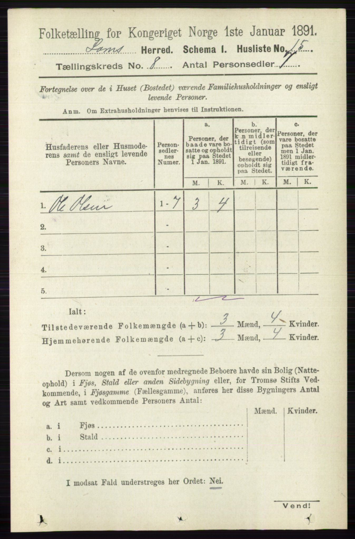 RA, Folketelling 1891 for 0514 Lom herred, 1891, s. 3057