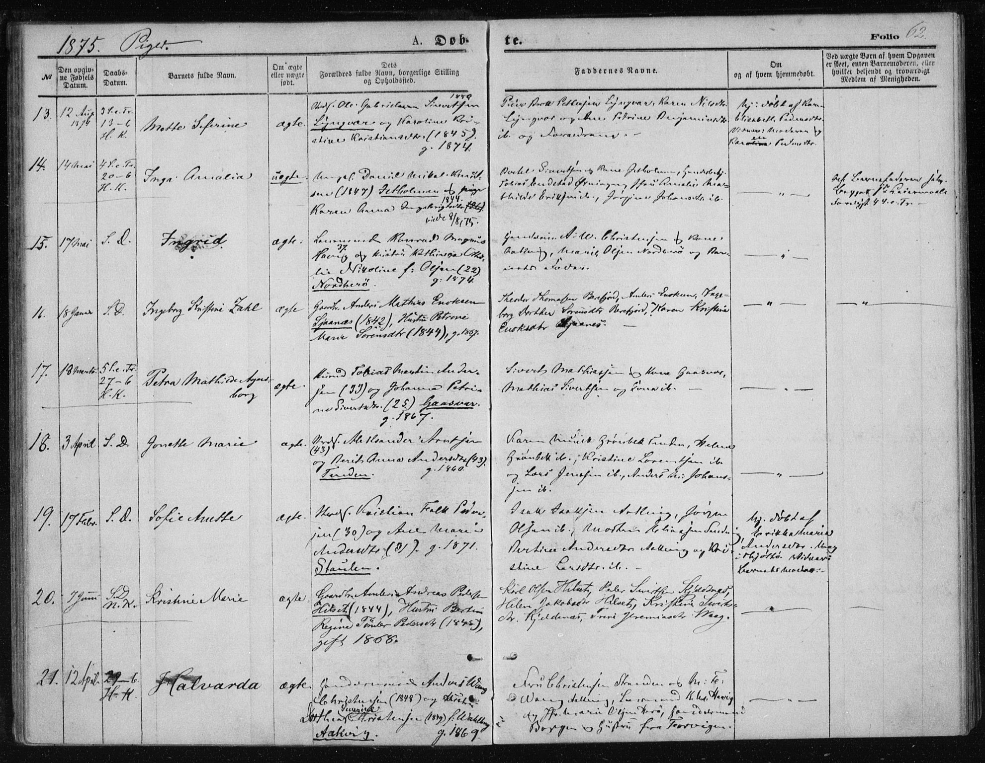 Ministerialprotokoller, klokkerbøker og fødselsregistre - Nordland, AV/SAT-A-1459/834/L0506: Ministerialbok nr. 834A04, 1872-1878, s. 62