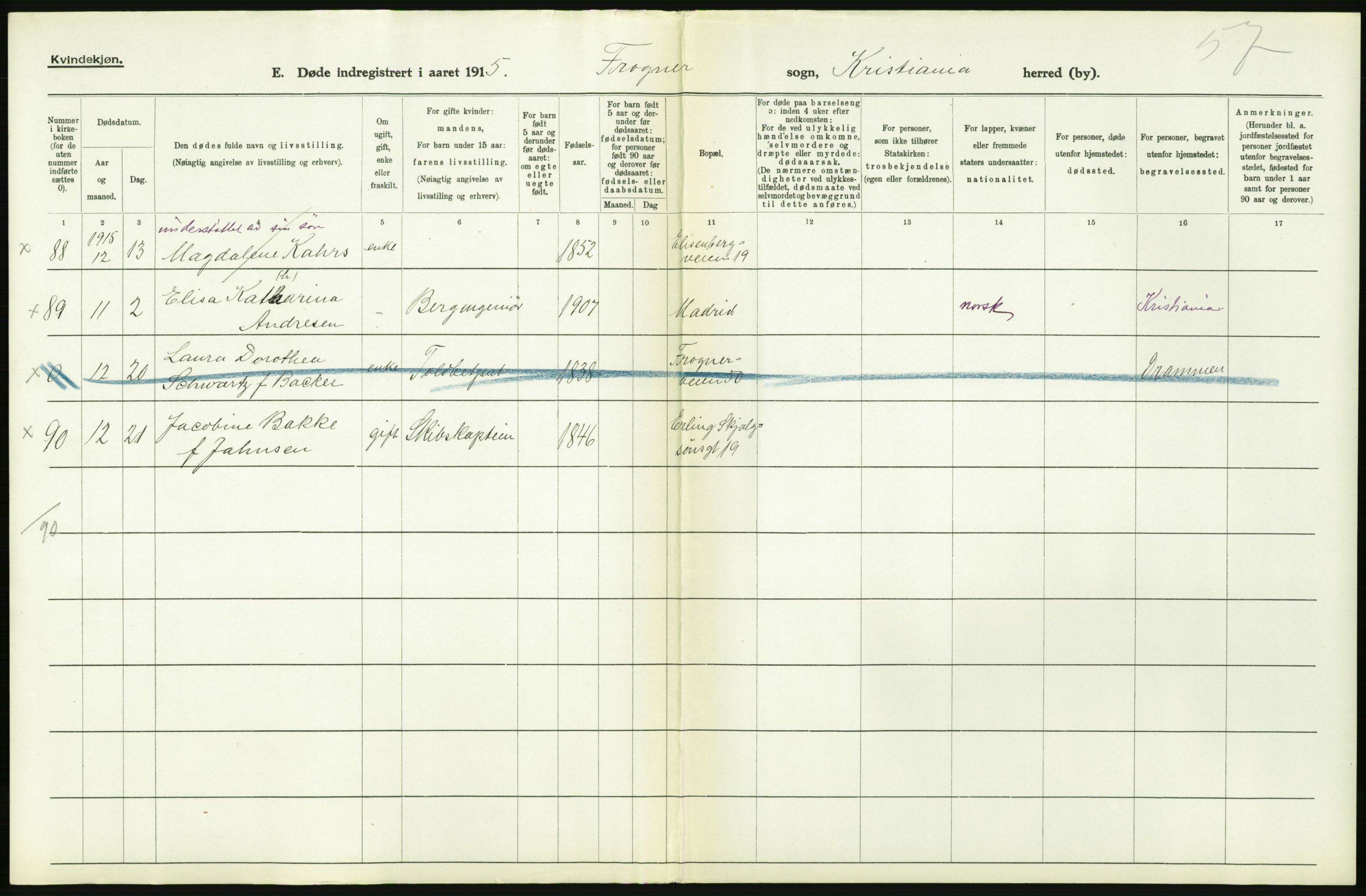 Statistisk sentralbyrå, Sosiodemografiske emner, Befolkning, AV/RA-S-2228/D/Df/Dfb/Dfbe/L0009: Kristiania: Døde., 1915, s. 446