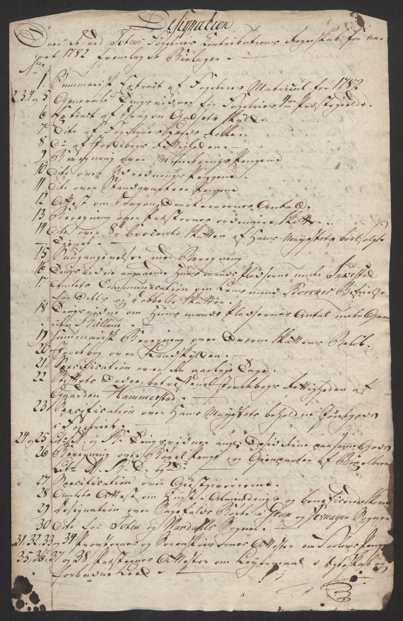 Rentekammeret inntil 1814, Reviderte regnskaper, Fogderegnskap, RA/EA-4092/R19/L1369: Fogderegnskap Toten, Hadeland og Vardal, 1782, s. 47