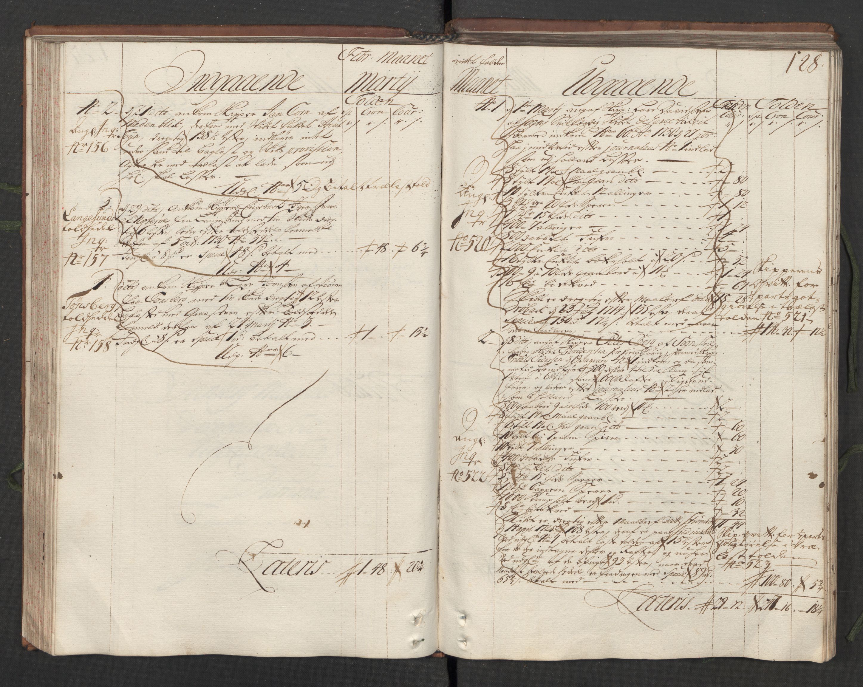 Generaltollkammeret, tollregnskaper, RA/EA-5490/R05/L0012/0001: Tollregnskaper Moss, Son, Krokstad / Hovedtollbok, 1731, s. 127b-128a