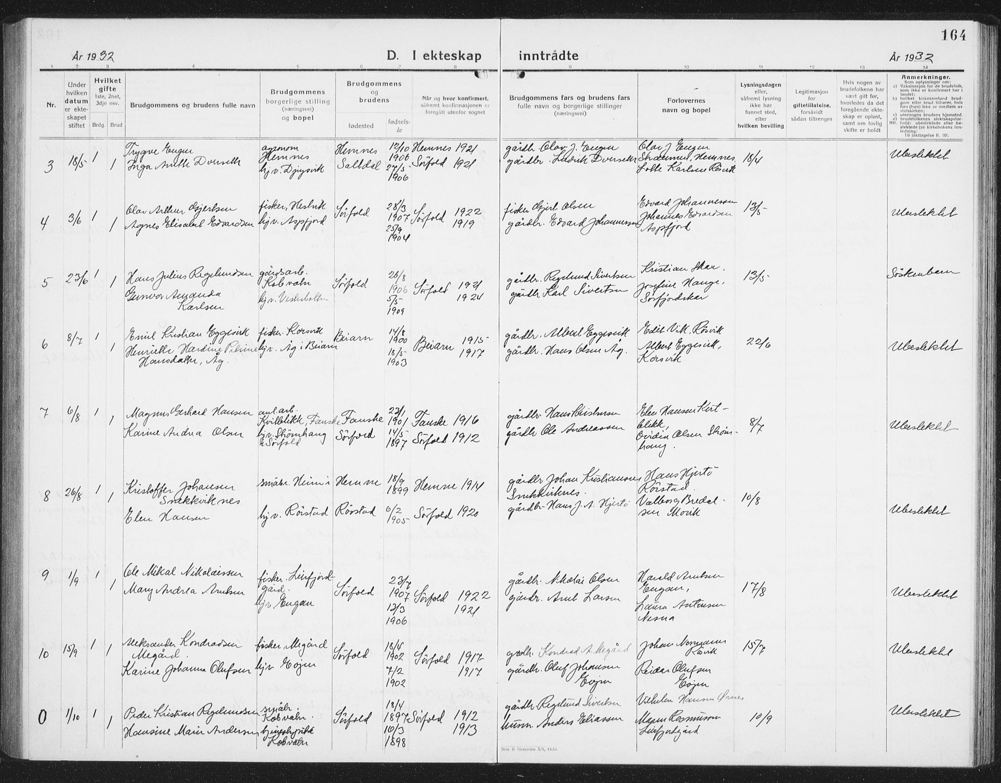 Ministerialprotokoller, klokkerbøker og fødselsregistre - Nordland, AV/SAT-A-1459/854/L0788: Klokkerbok nr. 854C04, 1926-1940, s. 164