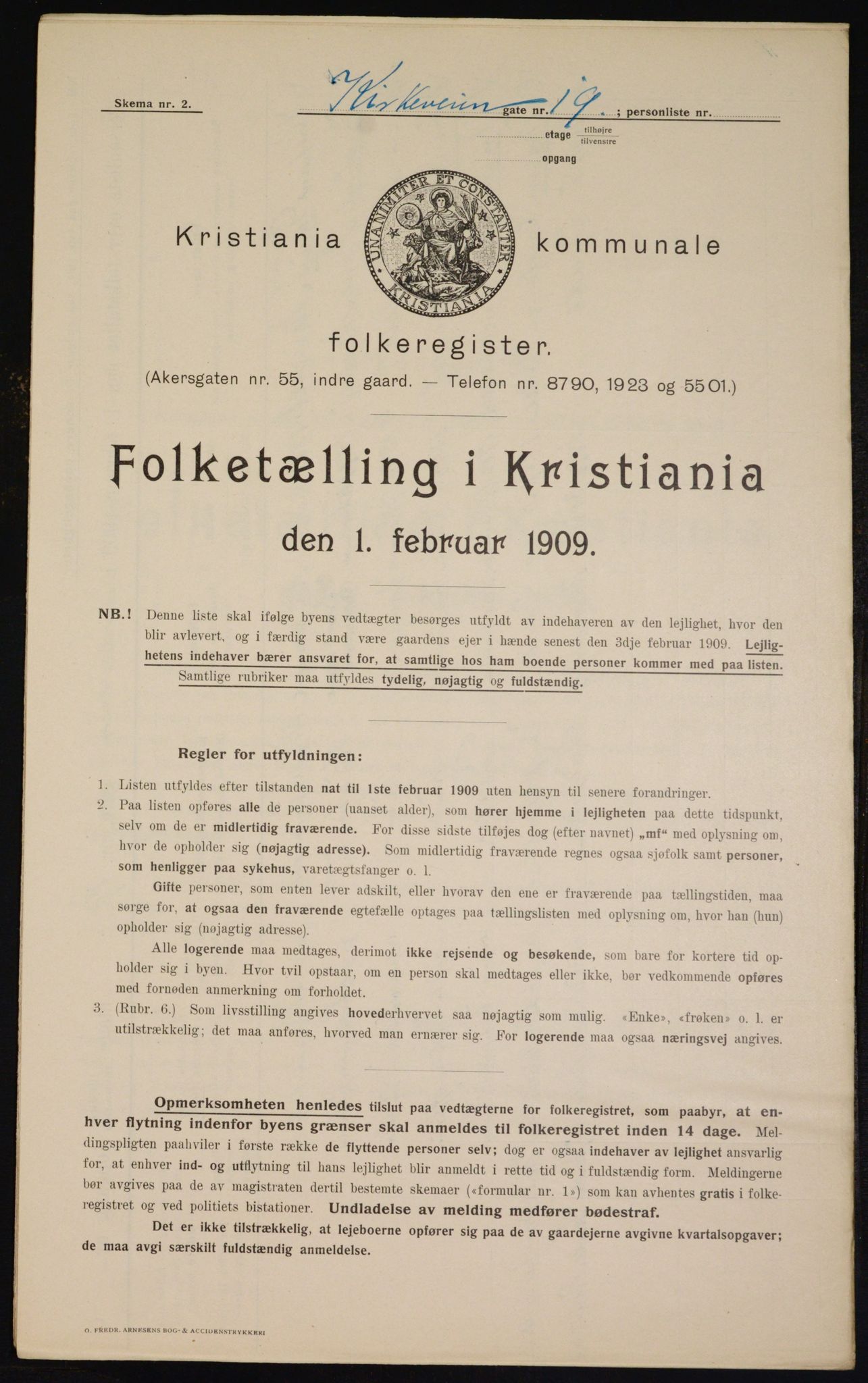 OBA, Kommunal folketelling 1.2.1909 for Kristiania kjøpstad, 1909, s. 46479