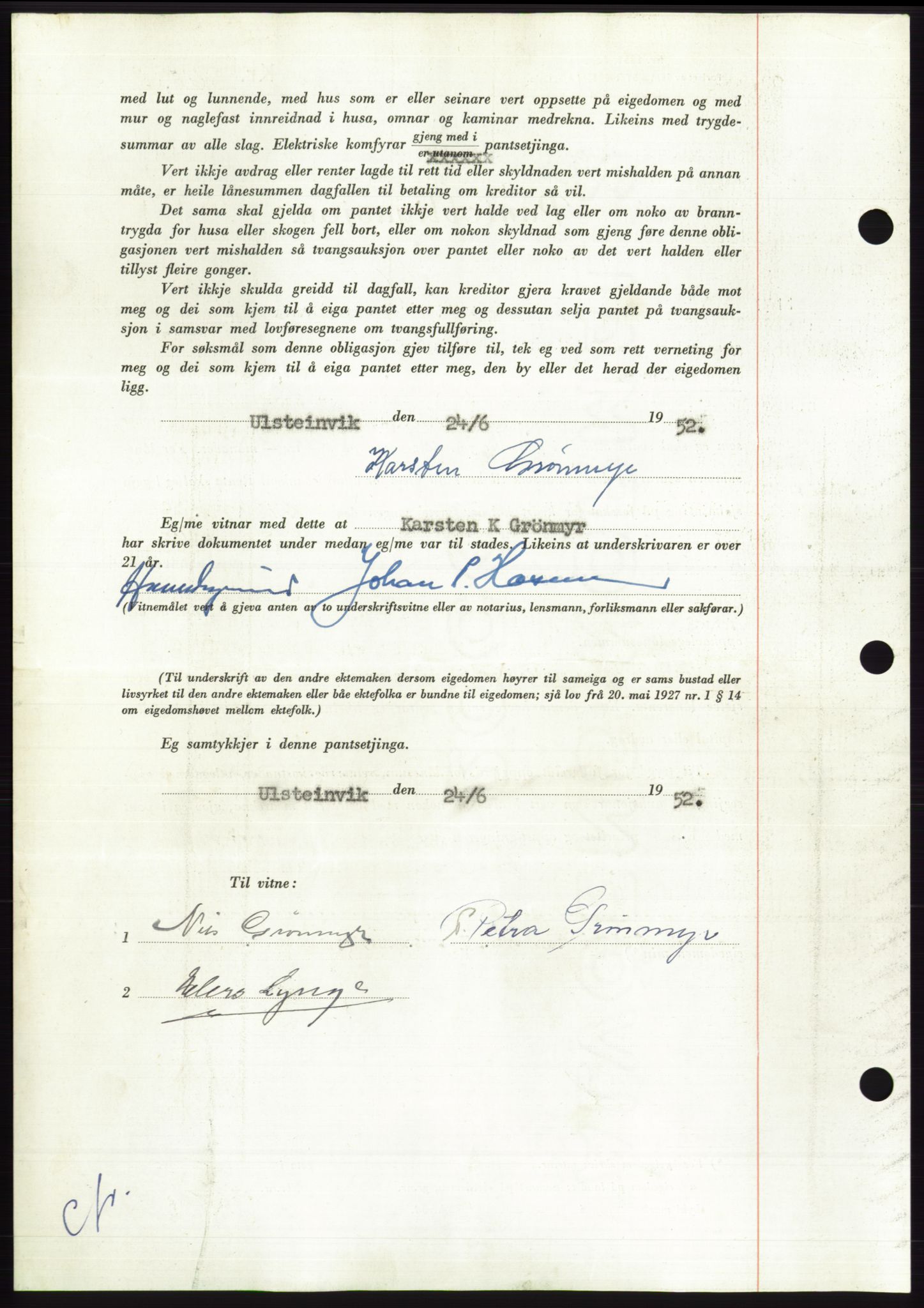 Søre Sunnmøre sorenskriveri, AV/SAT-A-4122/1/2/2C/L0121: Pantebok nr. 9B, 1951-1952, Dagboknr: 1304/1952