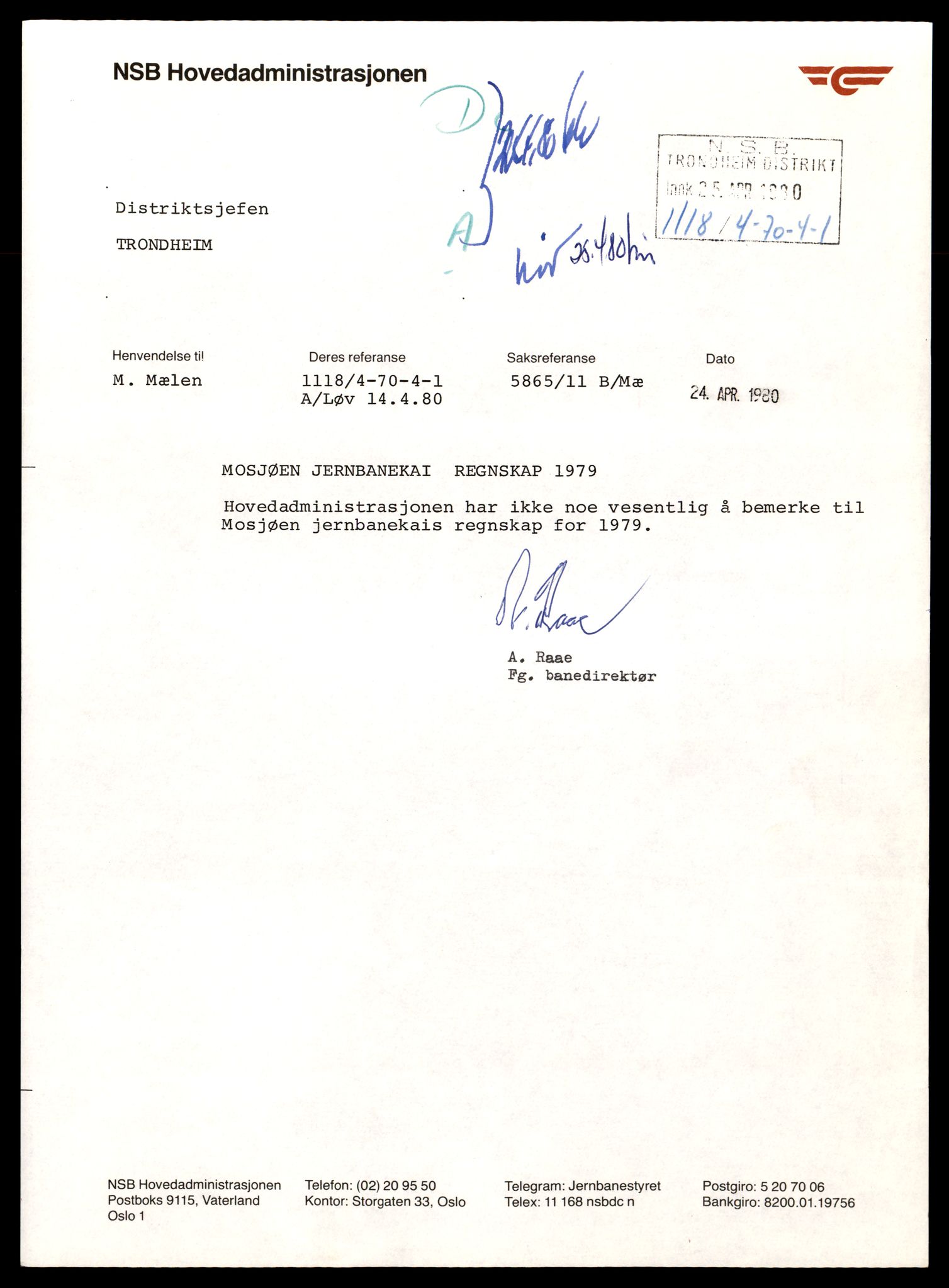 Norges statsbaner (NSB) - Trondheim distrikt, SAT/A-6436/0002/Dd/L0817: --, 1953-1980, s. 1149