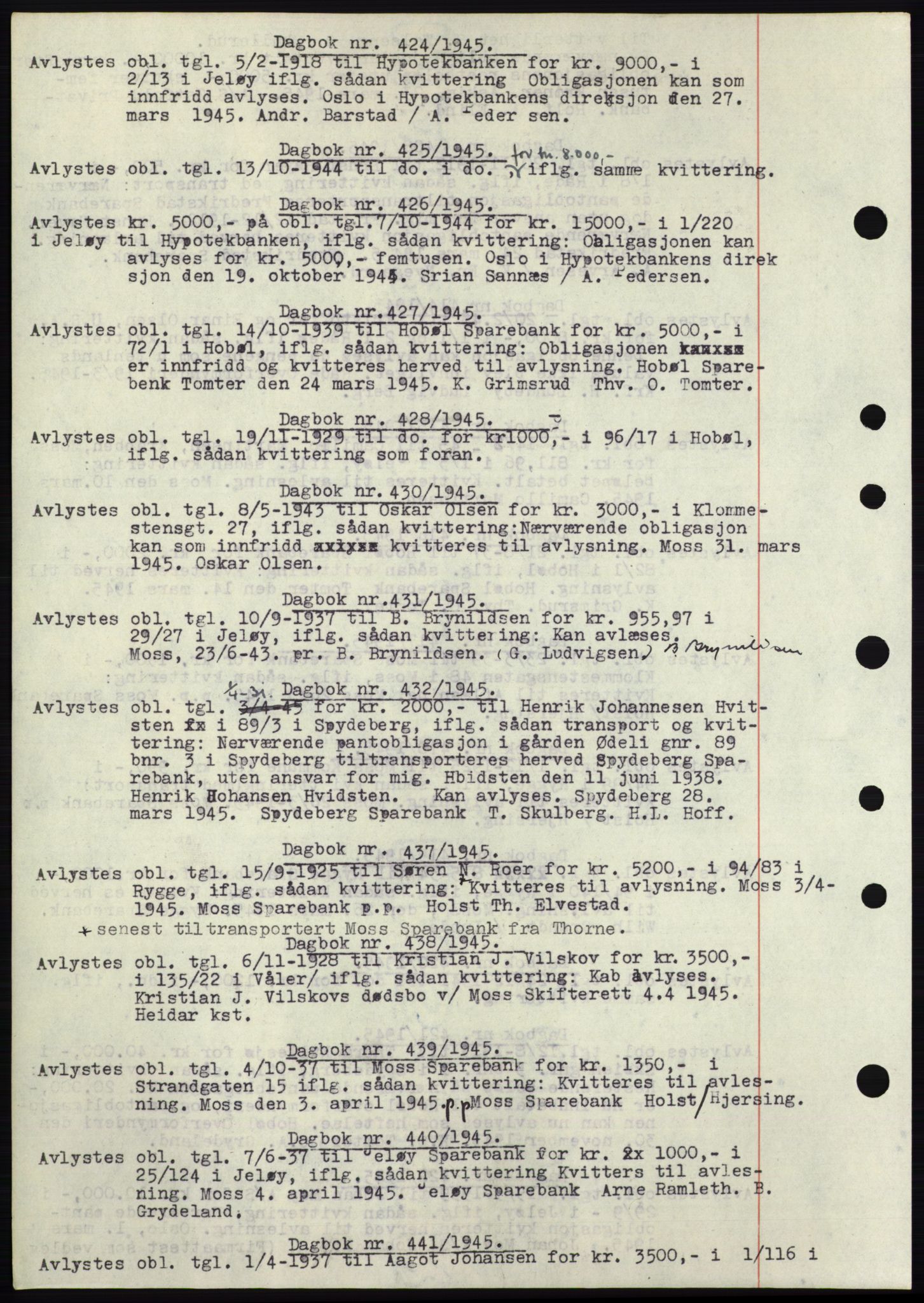 Moss sorenskriveri, SAO/A-10168: Pantebok nr. C10, 1938-1950, Dagboknr: 424/1945