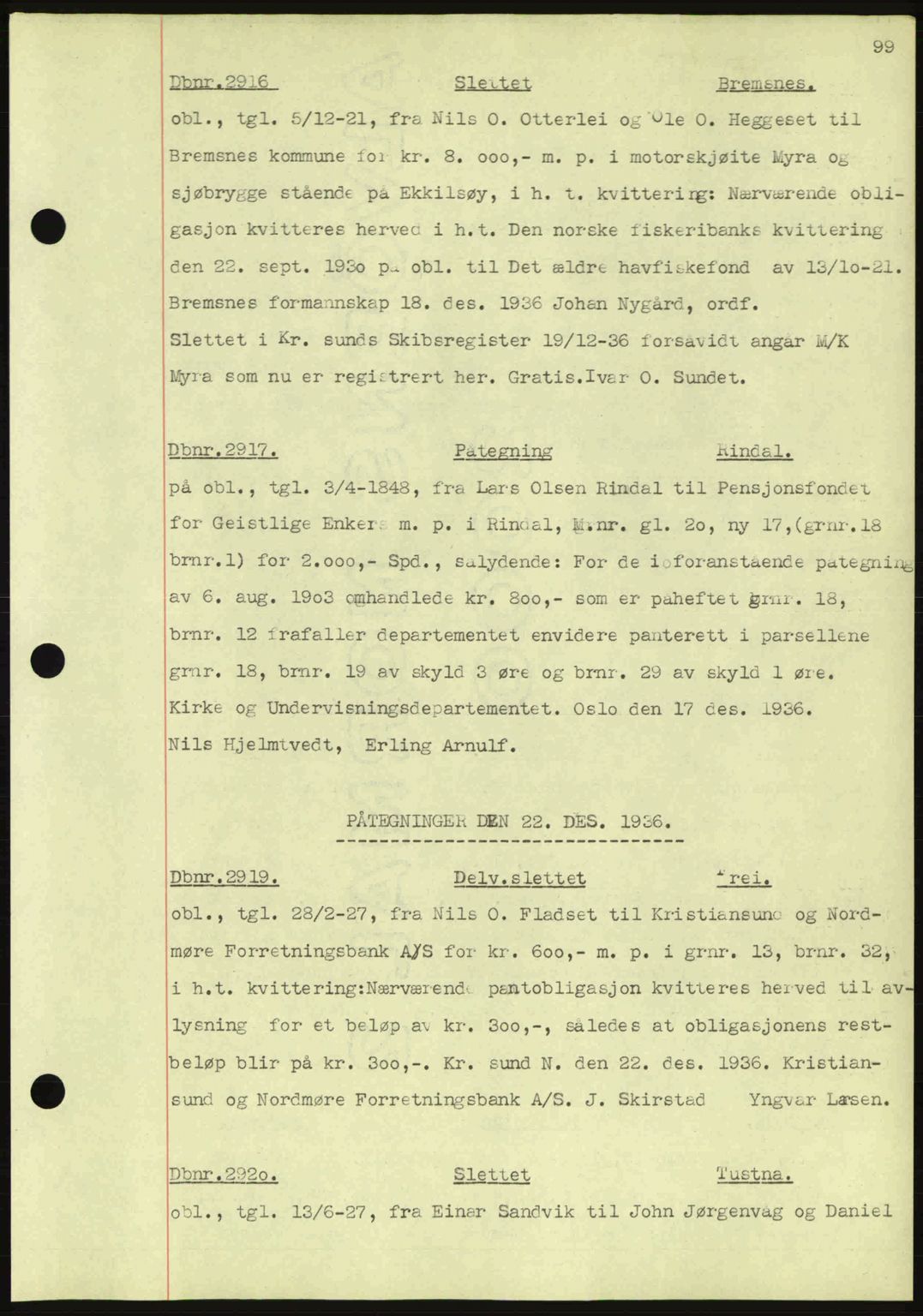 Nordmøre sorenskriveri, SAT/A-4132/1/2/2Ca: Pantebok nr. C80, 1936-1939, Dagboknr: 2916/1936