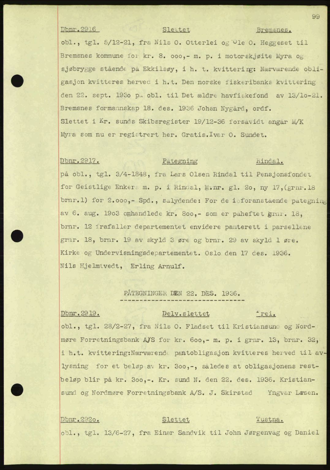 Nordmøre sorenskriveri, AV/SAT-A-4132/1/2/2Ca: Pantebok nr. C80, 1936-1939, Dagboknr: 2916/1936