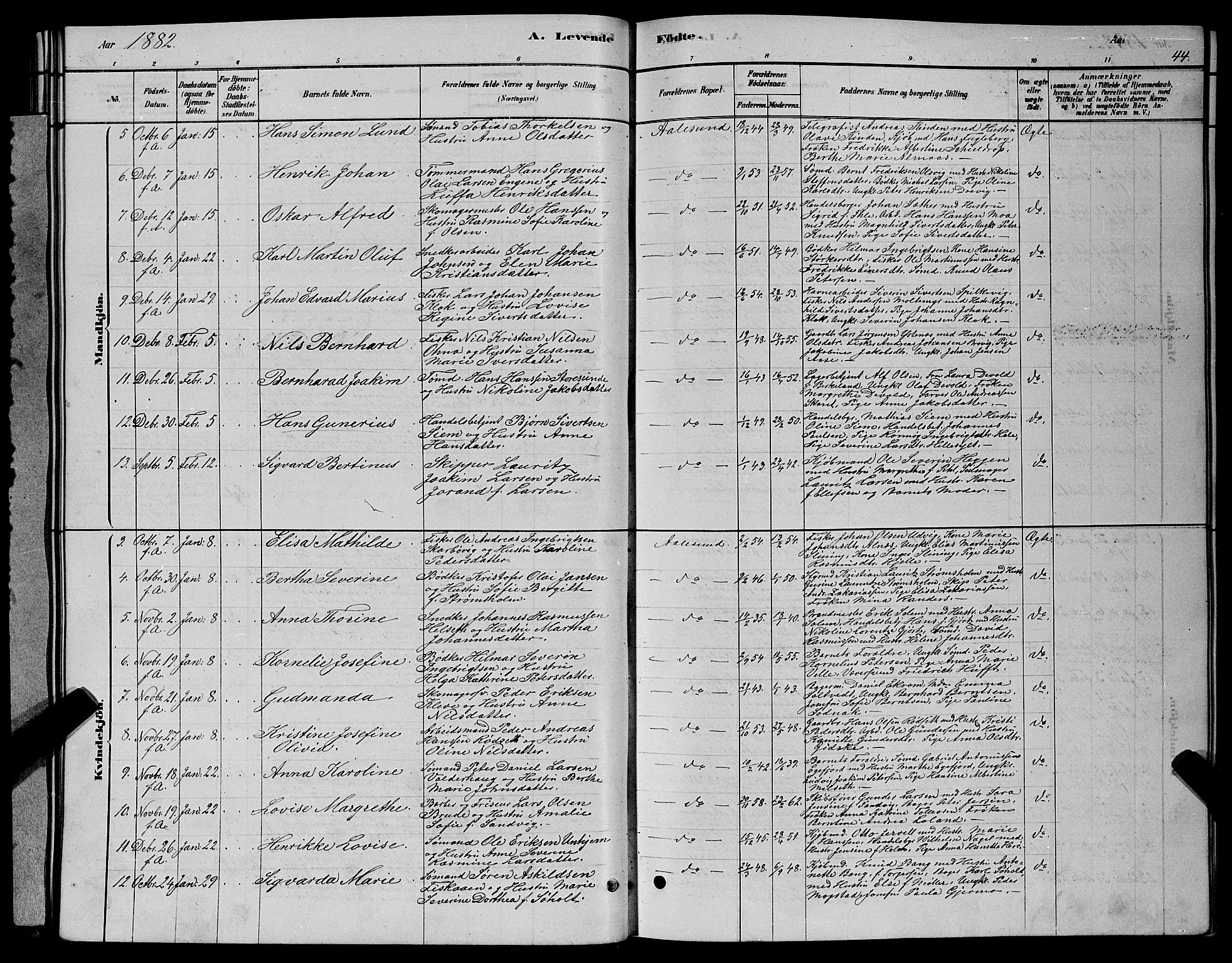 Ministerialprotokoller, klokkerbøker og fødselsregistre - Møre og Romsdal, SAT/A-1454/529/L0466: Klokkerbok nr. 529C03, 1878-1888, s. 44