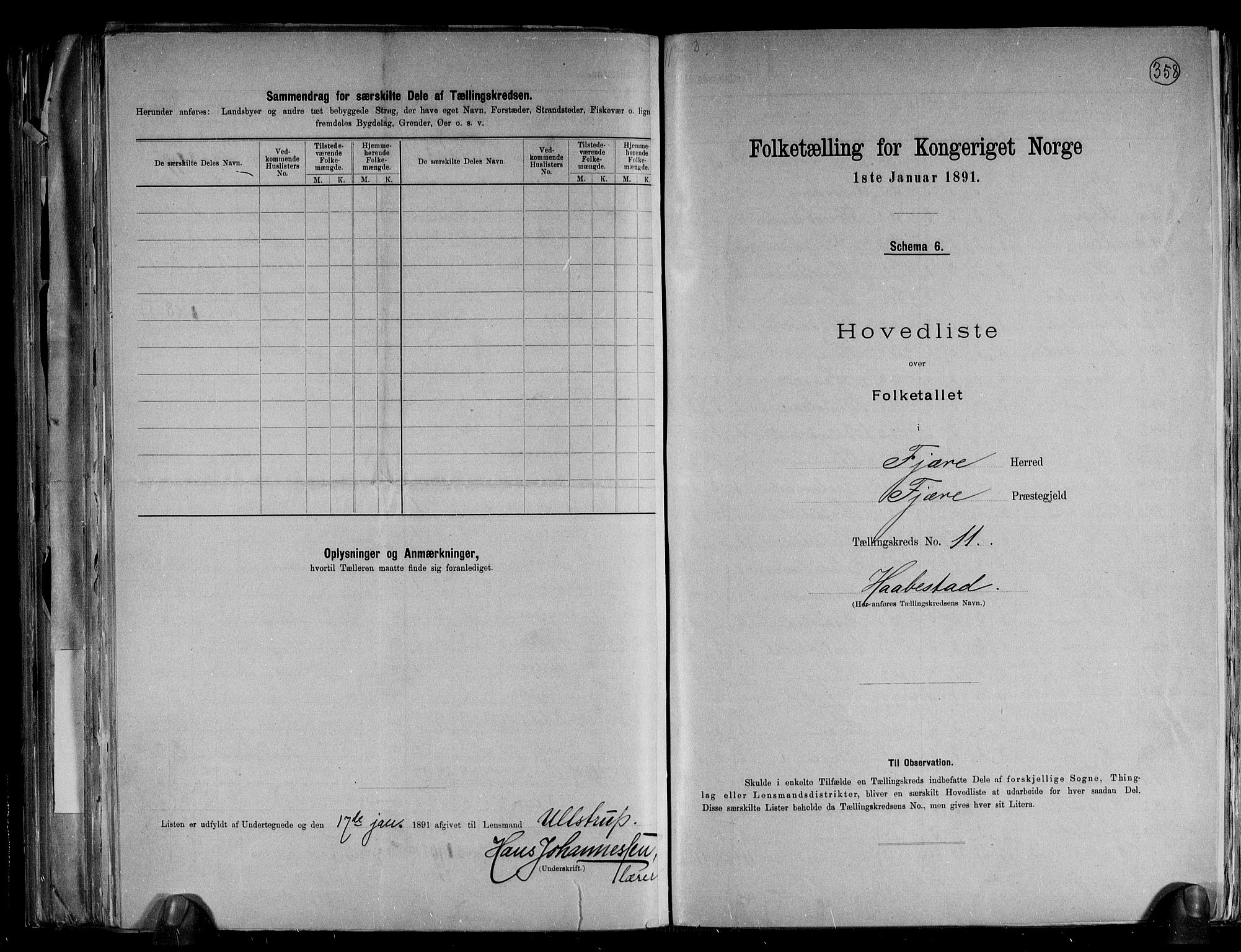 RA, Folketelling 1891 for 0923 Fjære herred, 1891, s. 26