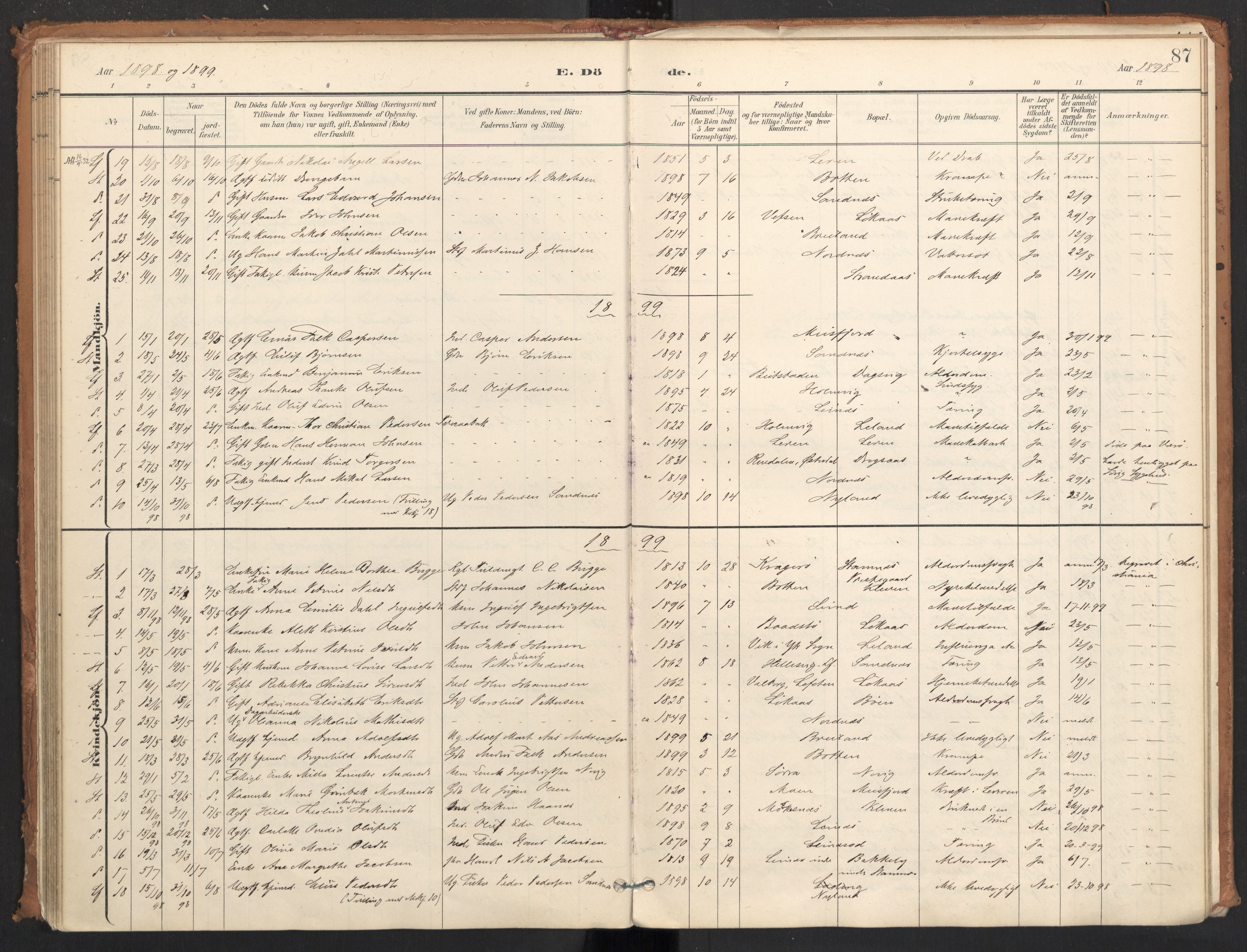 Ministerialprotokoller, klokkerbøker og fødselsregistre - Nordland, SAT/A-1459/831/L0472: Ministerialbok nr. 831A03, 1897-1912, s. 87