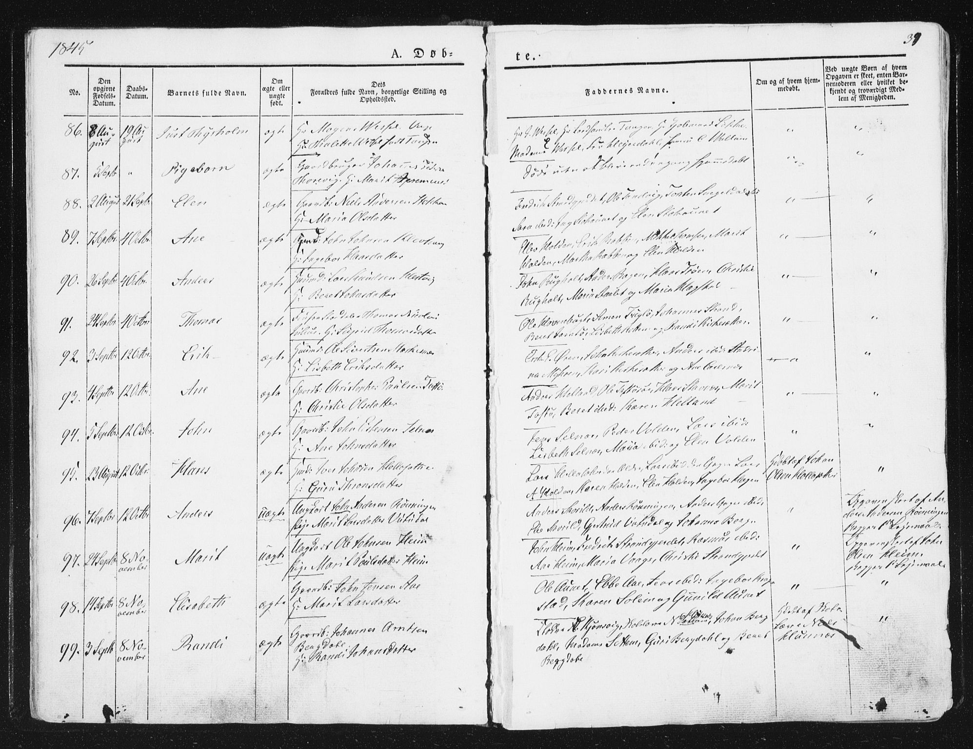 Ministerialprotokoller, klokkerbøker og fødselsregistre - Sør-Trøndelag, SAT/A-1456/630/L0493: Ministerialbok nr. 630A06, 1841-1851, s. 39
