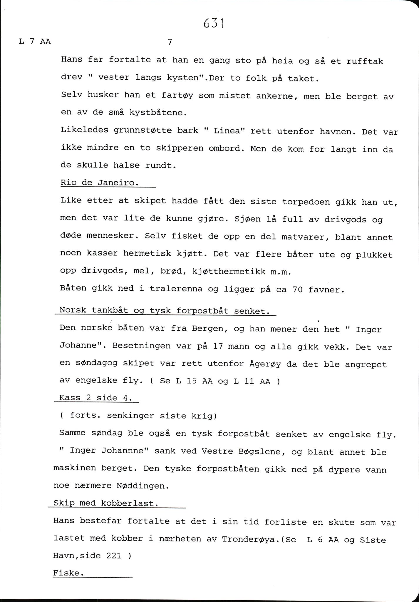 Hartvig W. Dannevig, AV/SAK-D/0508/F/Fb/L0012D: Katalog og sammendrag over Hartvig Dannevigs samling av intervjuer om kystkultur på Agder, 1964-1972, s. 631