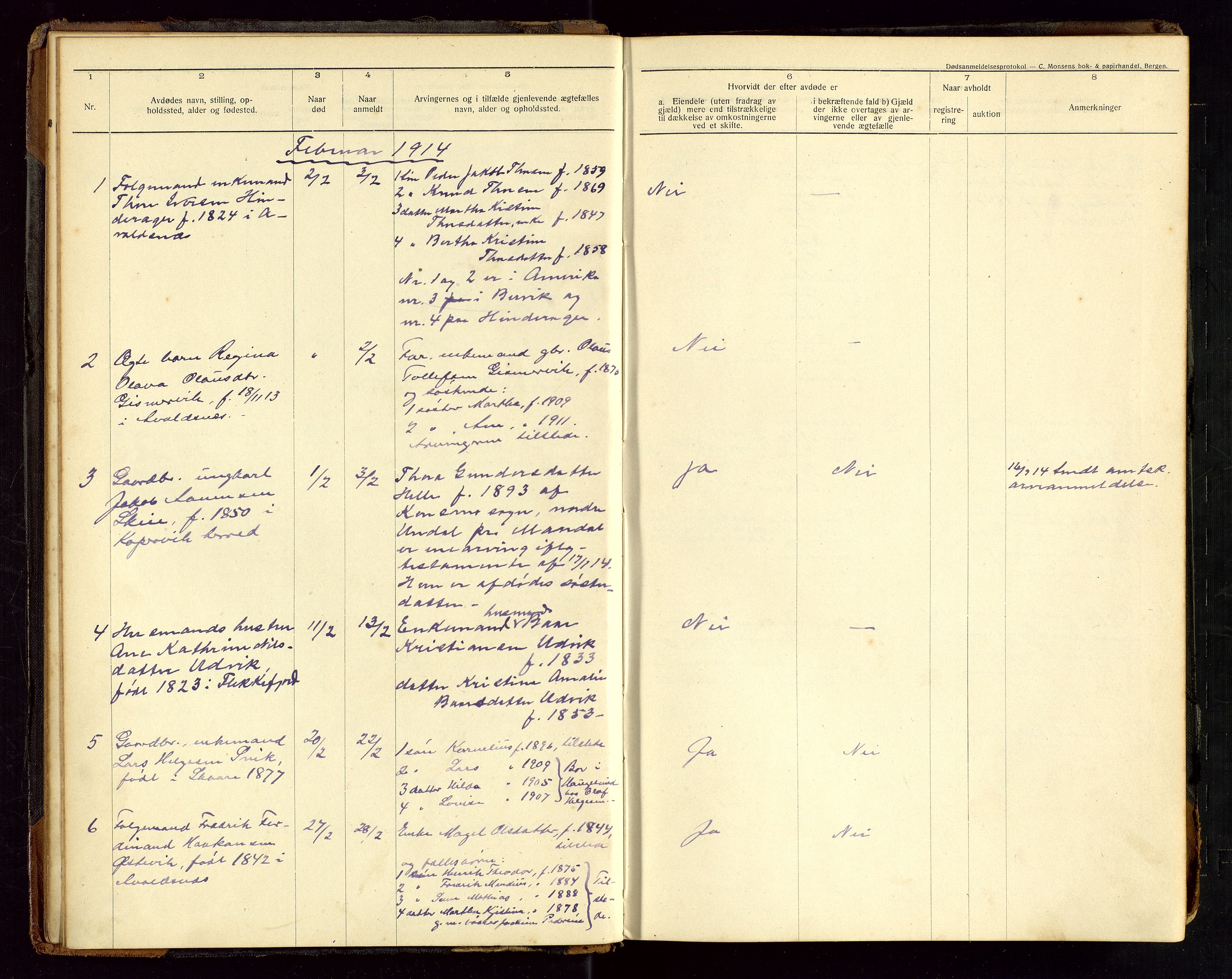 Avaldsnes lensmannskontor, AV/SAST-A-100286/Gga/L0002: Dødsfallsprotokoll for Avaldsnes herred, 1912-1920