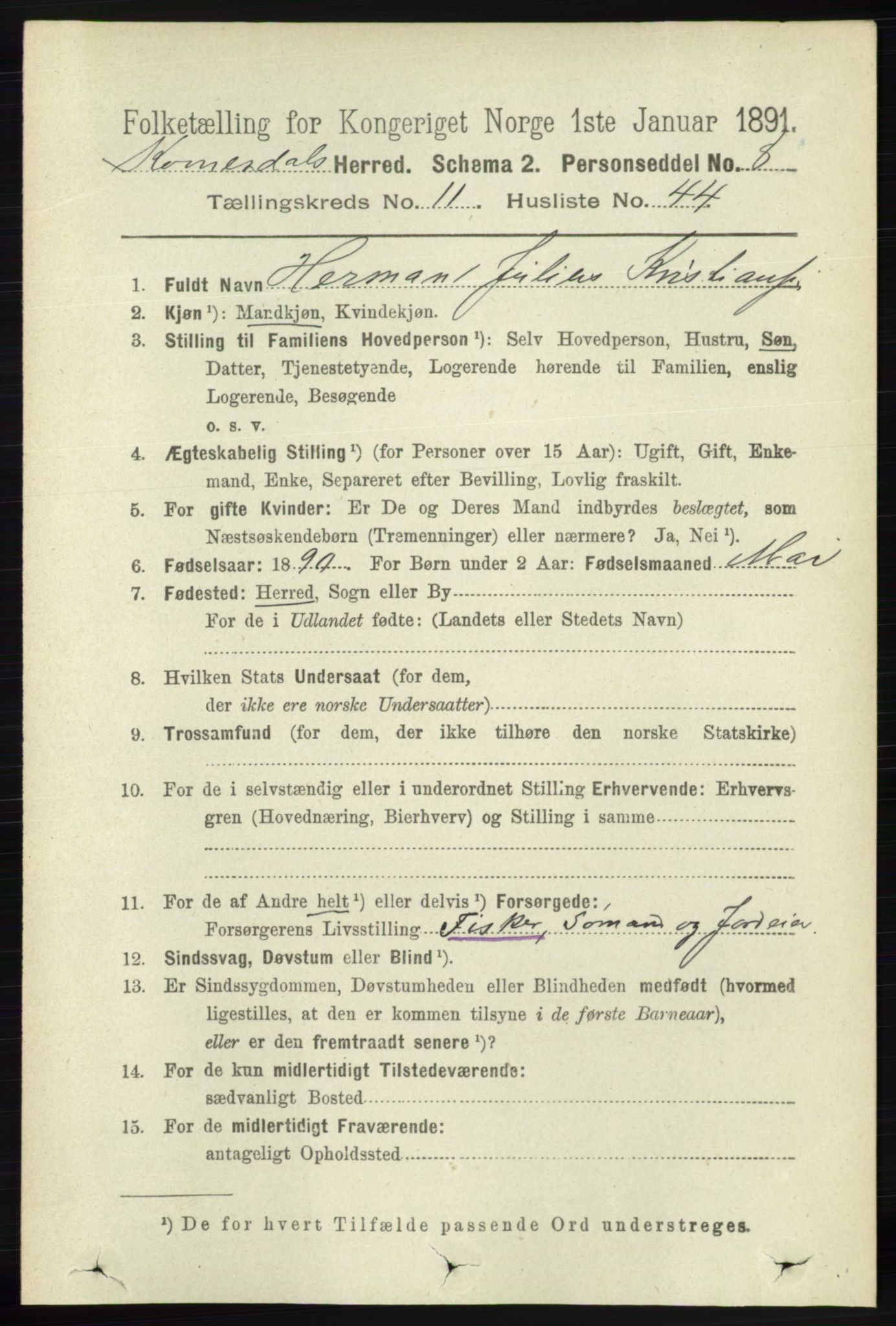 RA, Folketelling 1891 for 1037 Kvinesdal herred, 1891, s. 4741