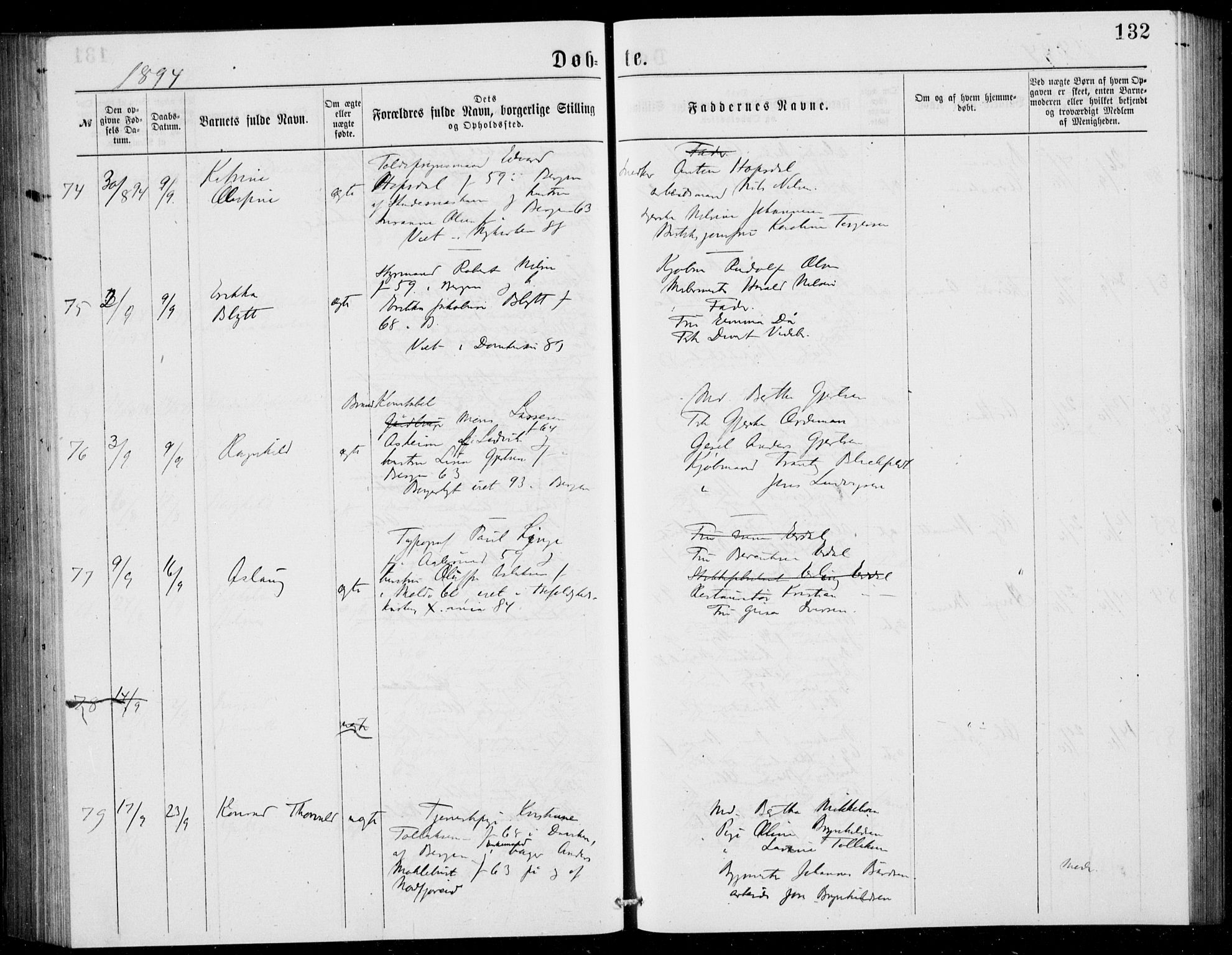 Fødselsstiftelsens sokneprestembete, ført av overlegen*, SAB/-: Ministerialbok nr. A 2, 1884-1900, s. 132