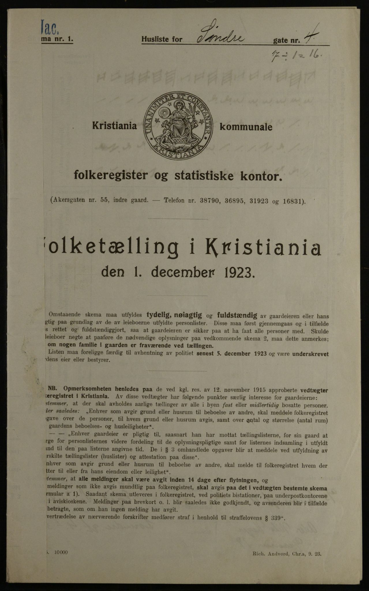 OBA, Kommunal folketelling 1.12.1923 for Kristiania, 1923, s. 117745