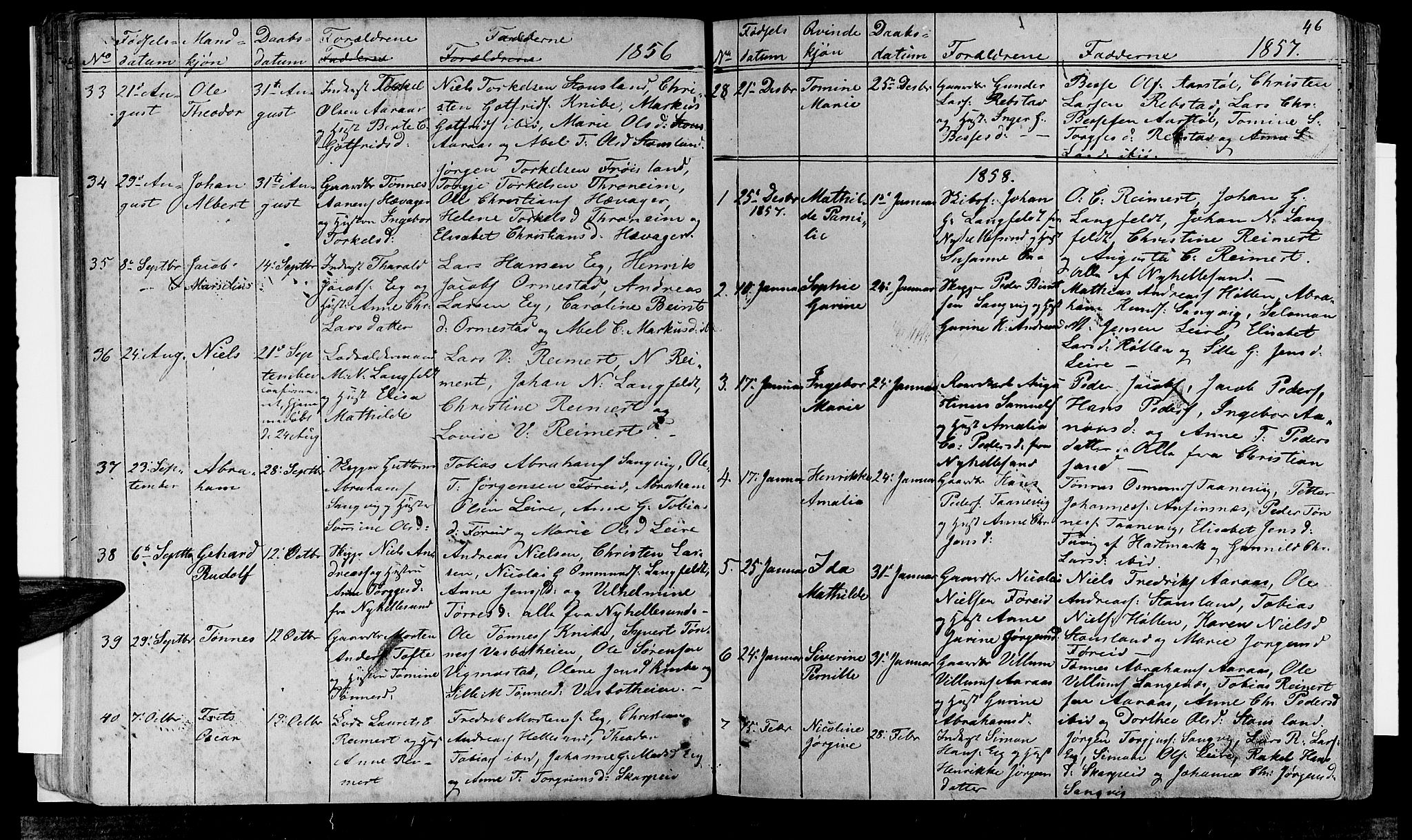 Søgne sokneprestkontor, AV/SAK-1111-0037/F/Fb/Fbb/L0003: Klokkerbok nr. B 3, 1848-1864, s. 46