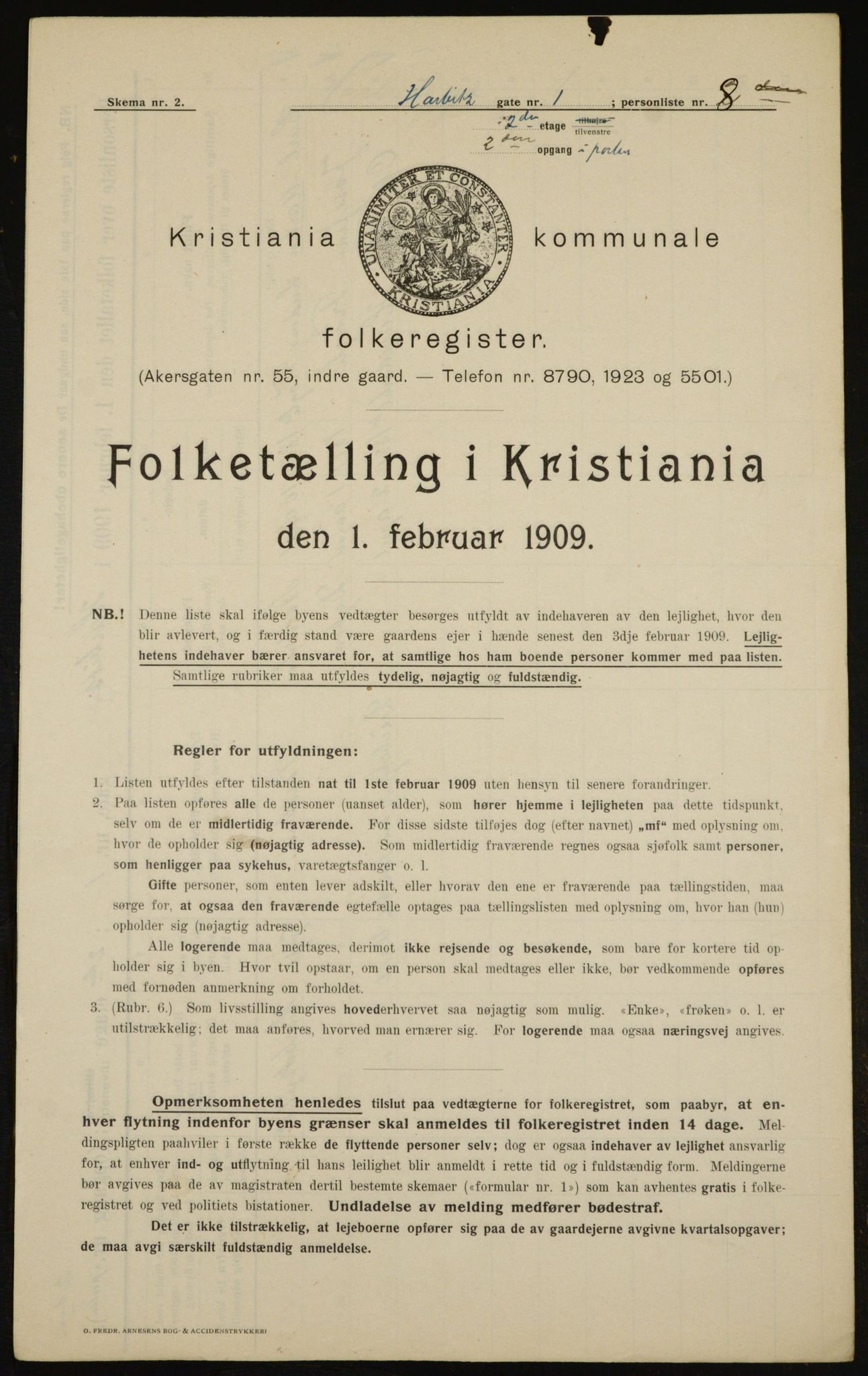 OBA, Kommunal folketelling 1.2.1909 for Kristiania kjøpstad, 1909, s. 73304