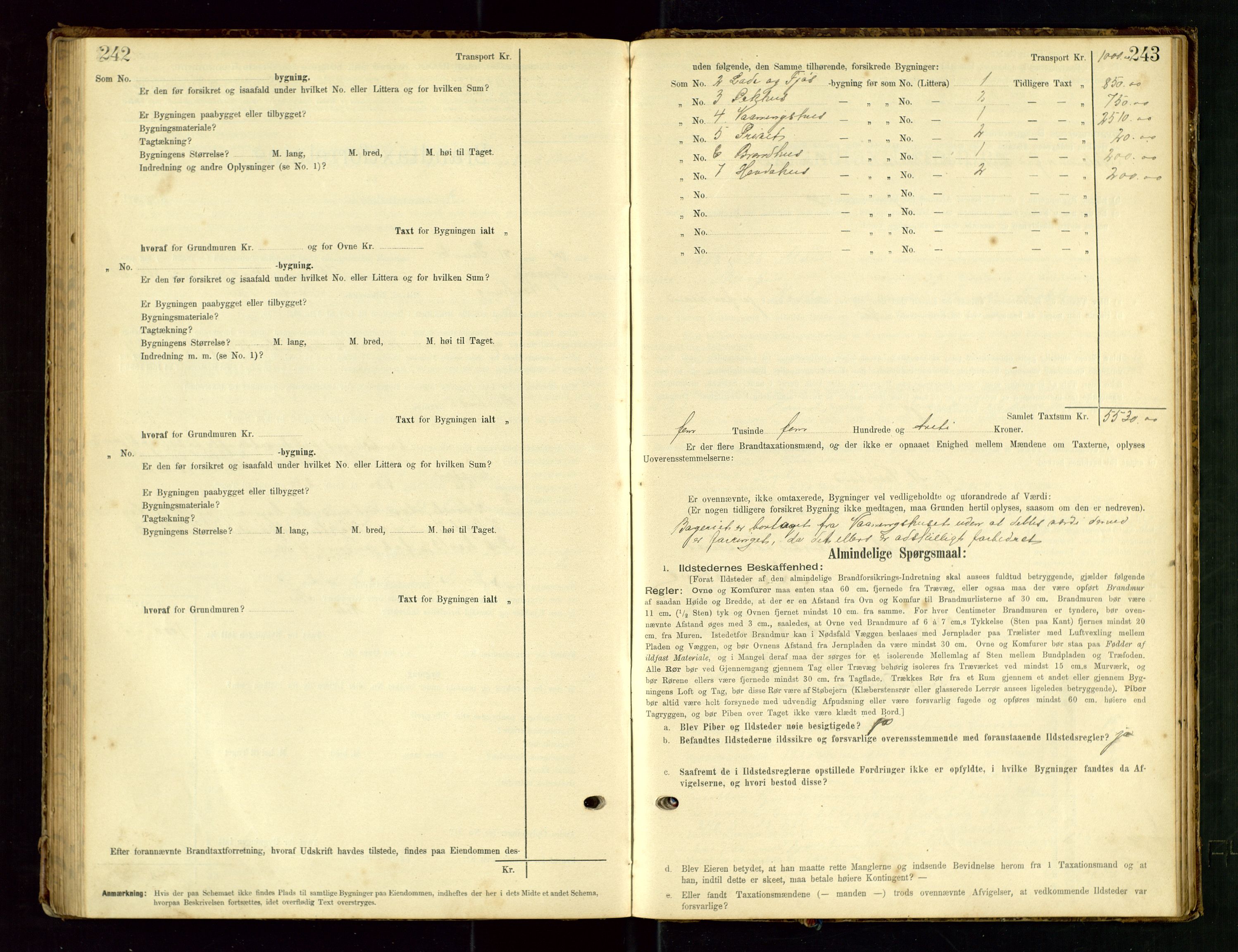 Hå lensmannskontor, SAST/A-100456/Goa/L0003: Takstprotokoll (skjema), 1895-1911, s. 242-243