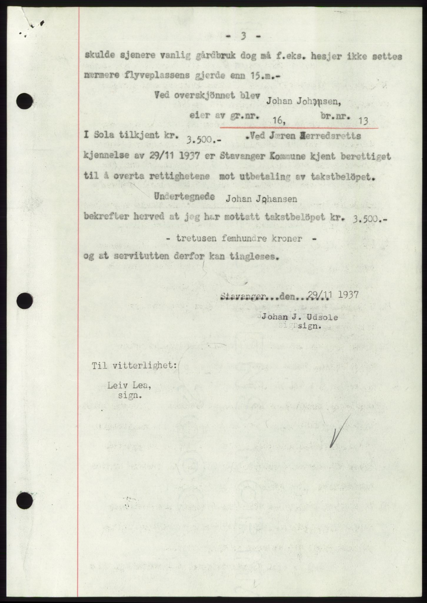 Jæren sorenskriveri, SAST/A-100310/03/G/Gba/L0069: Pantebok, 1937-1937, Dagboknr: 3788/1937
