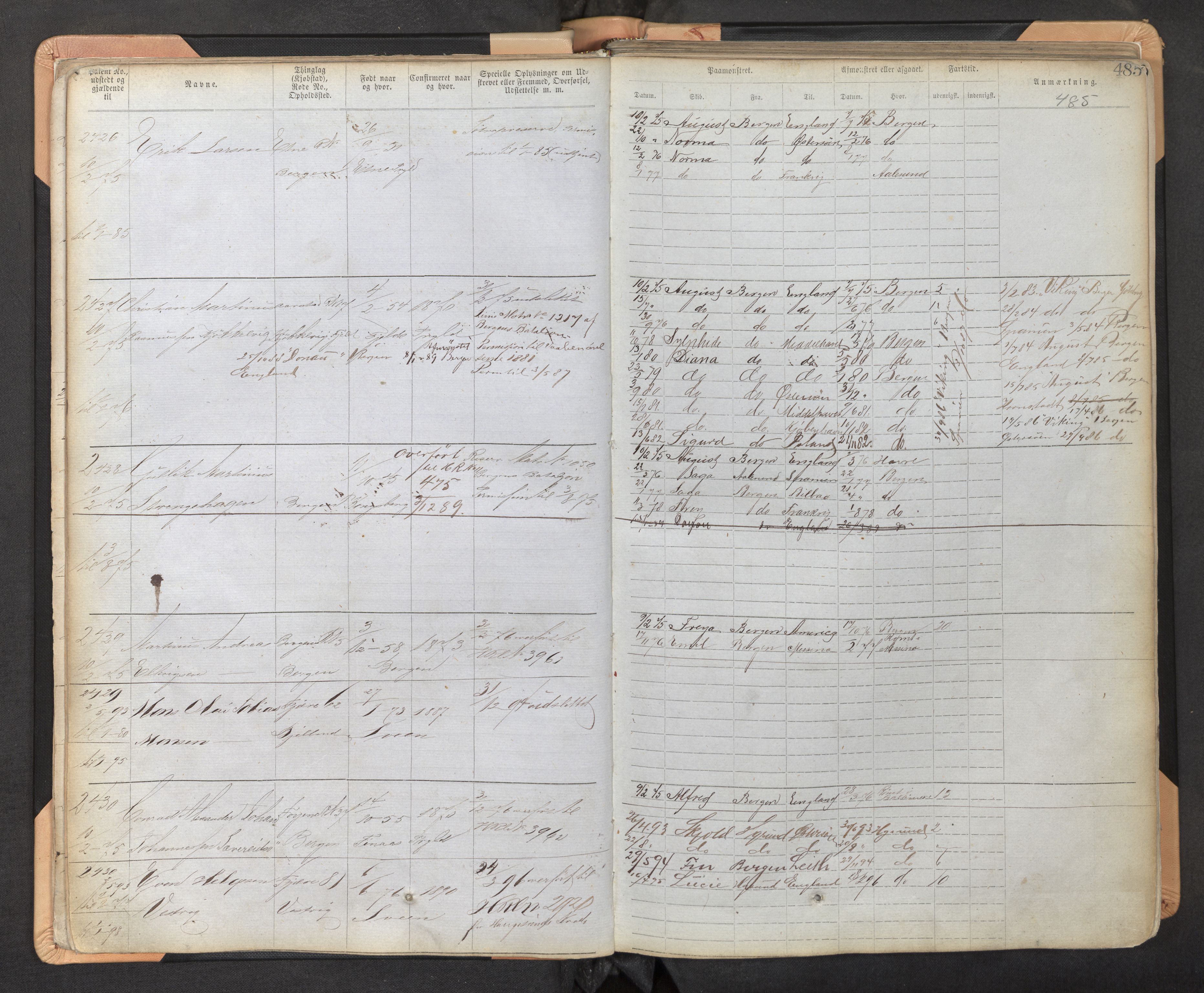 Innrulleringssjefen i Bergen, AV/SAB-A-100050/F/Fb/L0003: Sjøfarts-annotasjonsrulle, nr. 2331 - 3470, 1874-1882