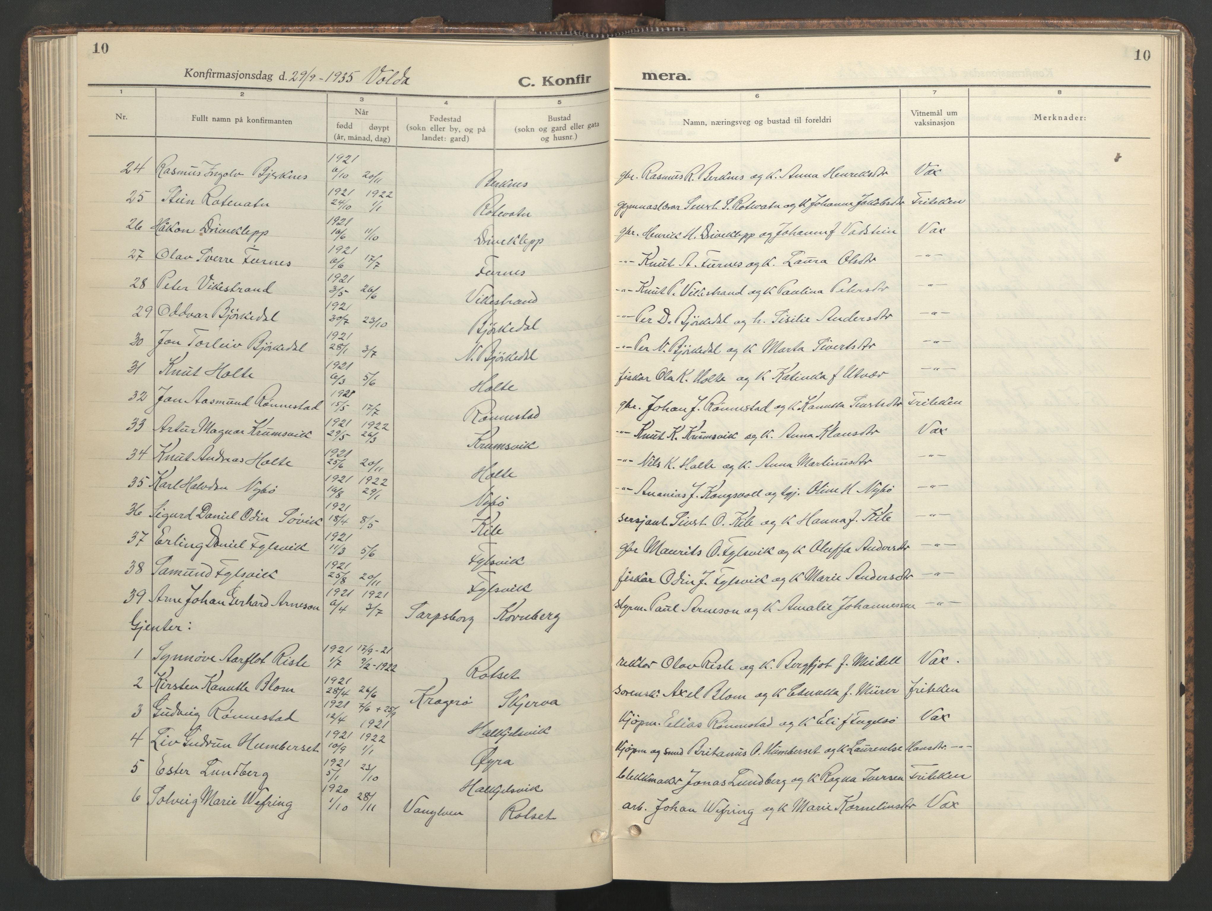 Ministerialprotokoller, klokkerbøker og fødselsregistre - Møre og Romsdal, AV/SAT-A-1454/511/L0161: Klokkerbok nr. 511C07, 1933-1948, s. 10