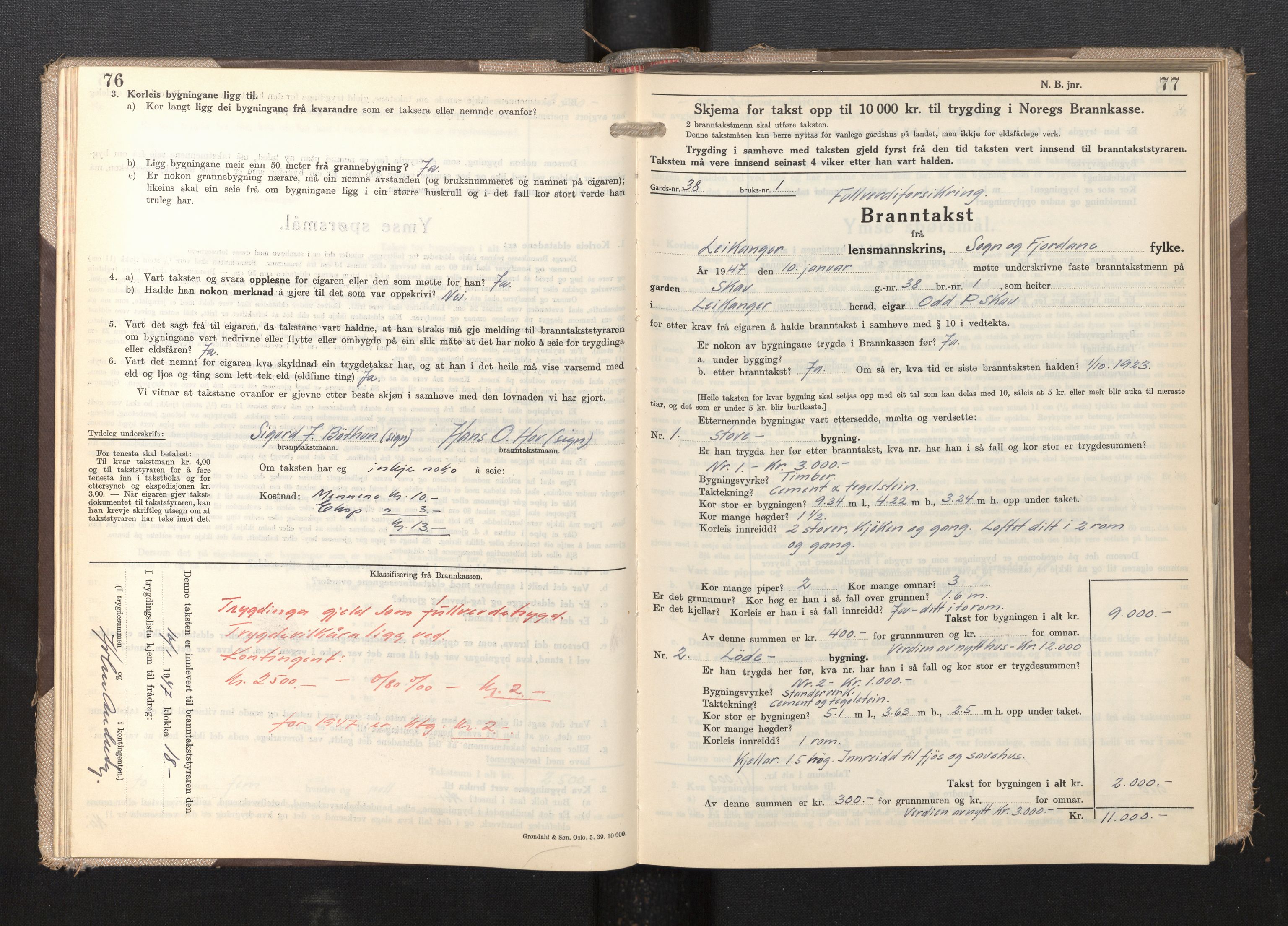 Lensmannen i Leikanger, SAB/A-29201/0012/L0009: Branntakstprotokoll, skjematakst, 1946-1952, s. 76-77