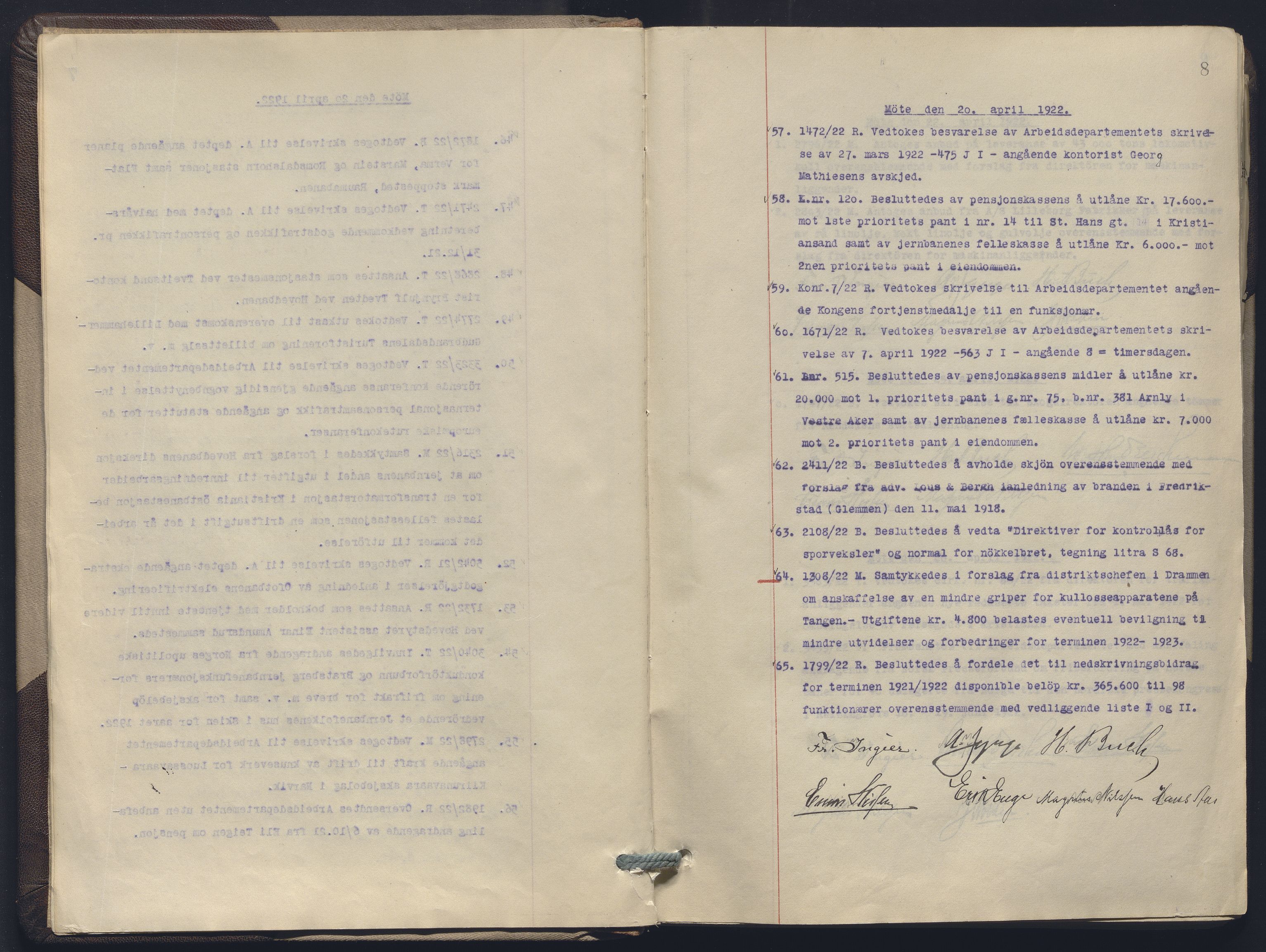 Norges statsbaner, Administrasjons- økonomi- og personalavdelingen, AV/RA-S-3412/A/Aa/L0019: Forhandlingsprotokoll, 1922-1924, s. 8