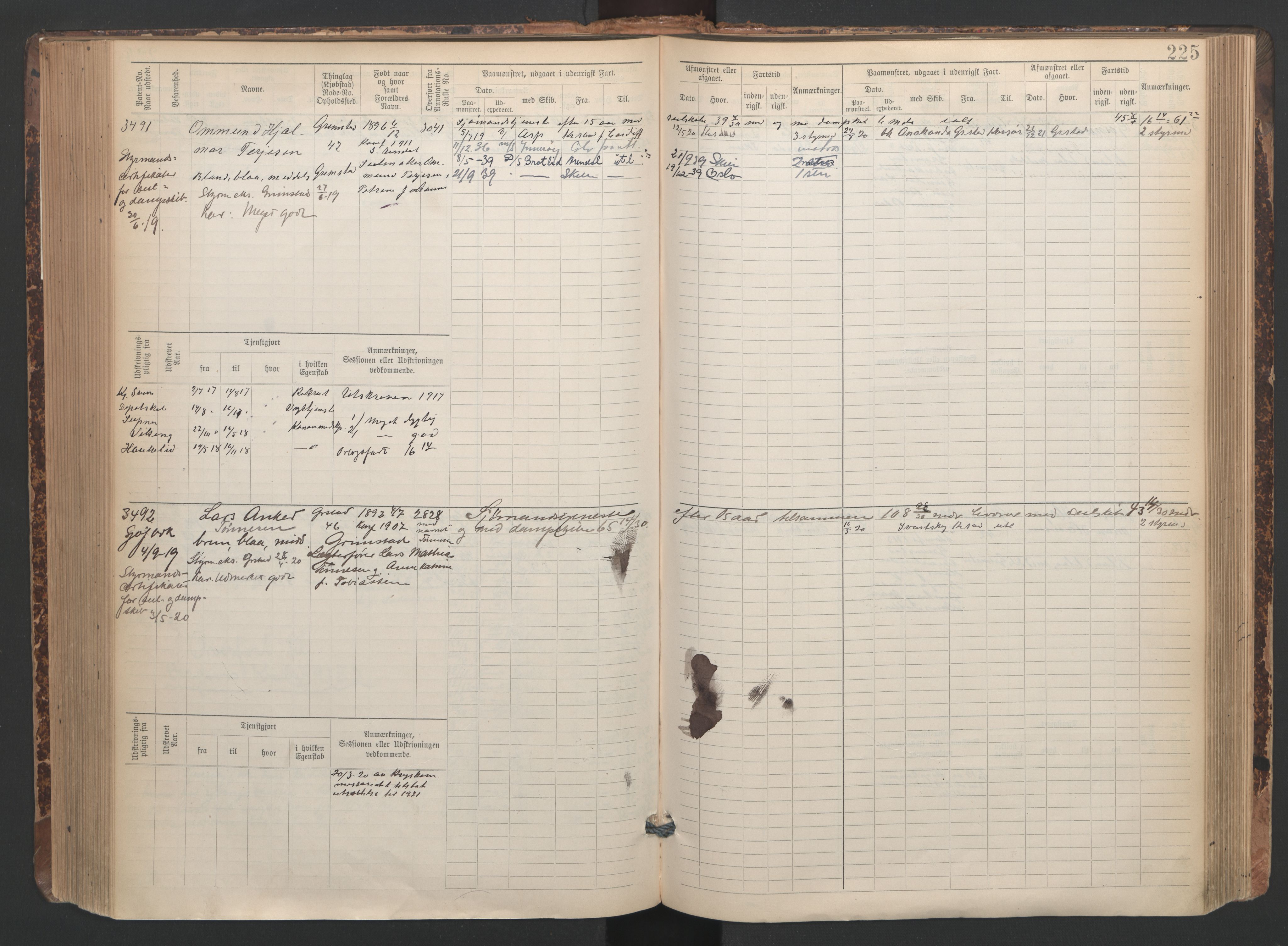 Grimstad mønstringskrets, AV/SAK-2031-0013/F/Fb/L0005: Hovedrulle A nr 3043-3804, F-8, 1900-1948, s. 228