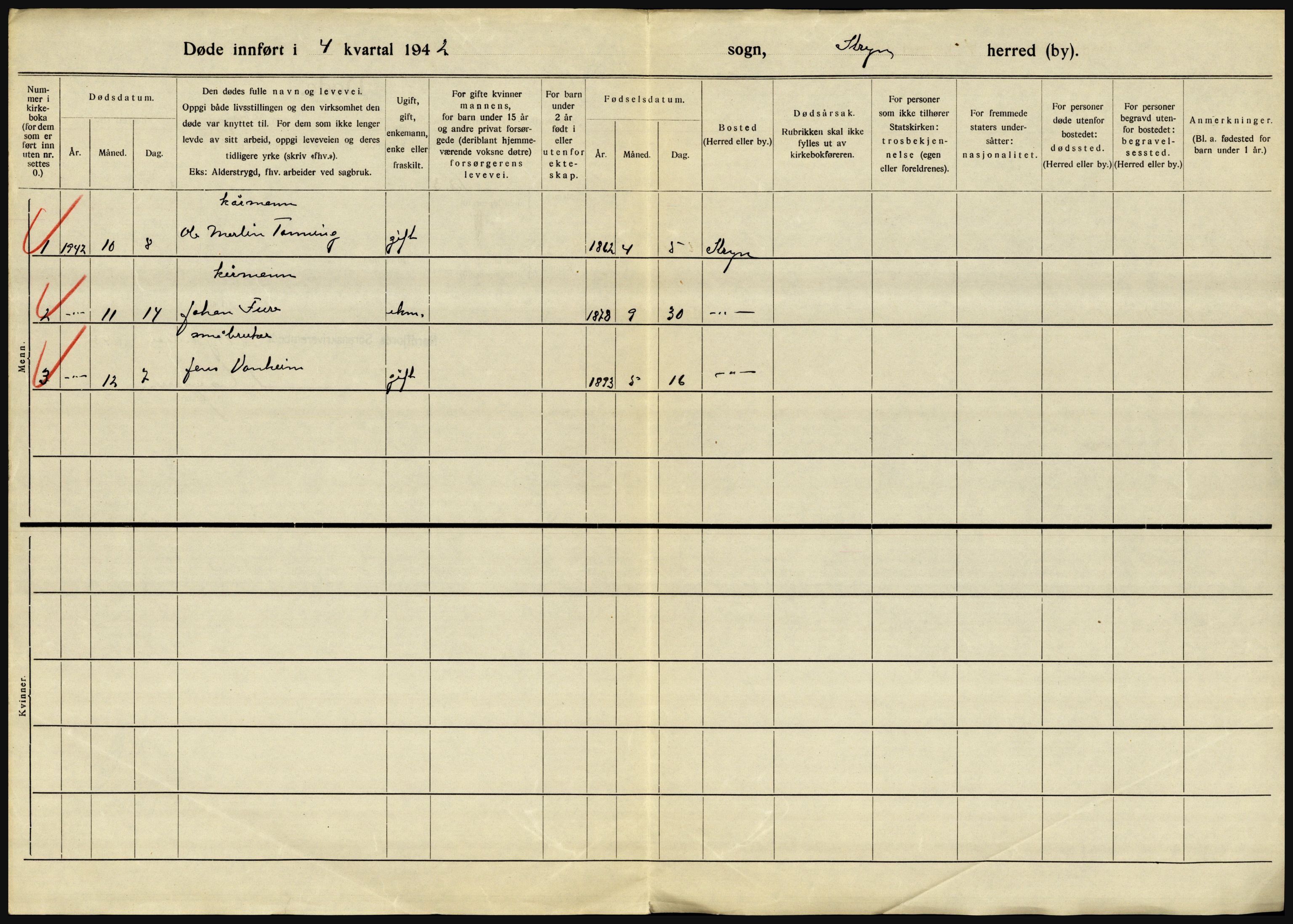 Statistisk sentralbyrå, Sosiodemografiske emner, Befolkning, AV/RA-S-2228/D/Df/Dfe/Dfeb/L0032: Sogn og Fjordane, 1942, s. 694