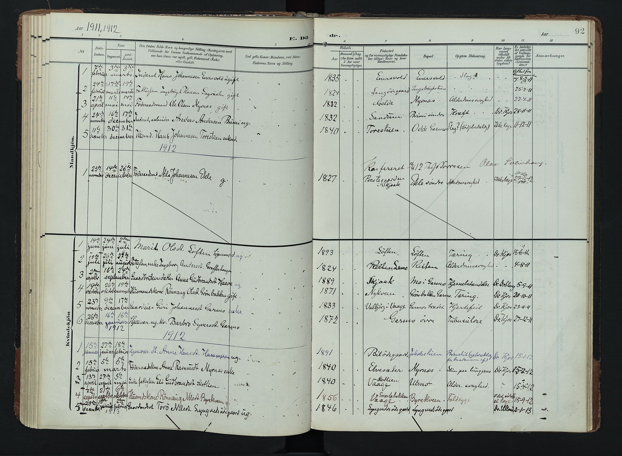 Lom prestekontor, SAH/PREST-070/K/L0011: Ministerialbok nr. 11, 1904-1928, s. 92