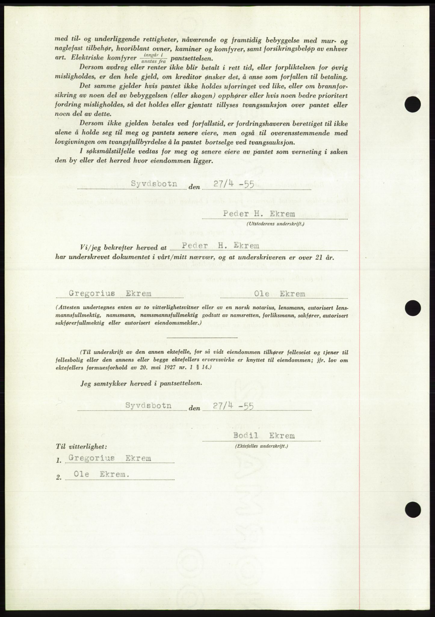 Søre Sunnmøre sorenskriveri, AV/SAT-A-4122/1/2/2C/L0126: Pantebok nr. 14B, 1954-1955, Dagboknr: 1033/1955