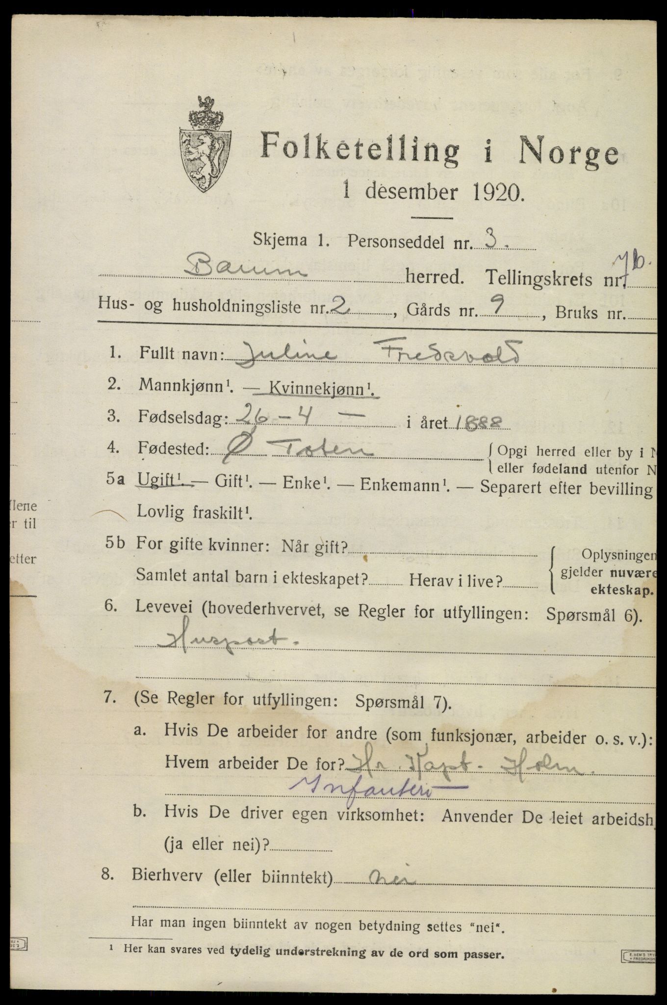 SAO, Folketelling 1920 for 0219 Bærum herred, 1920, s. 17328
