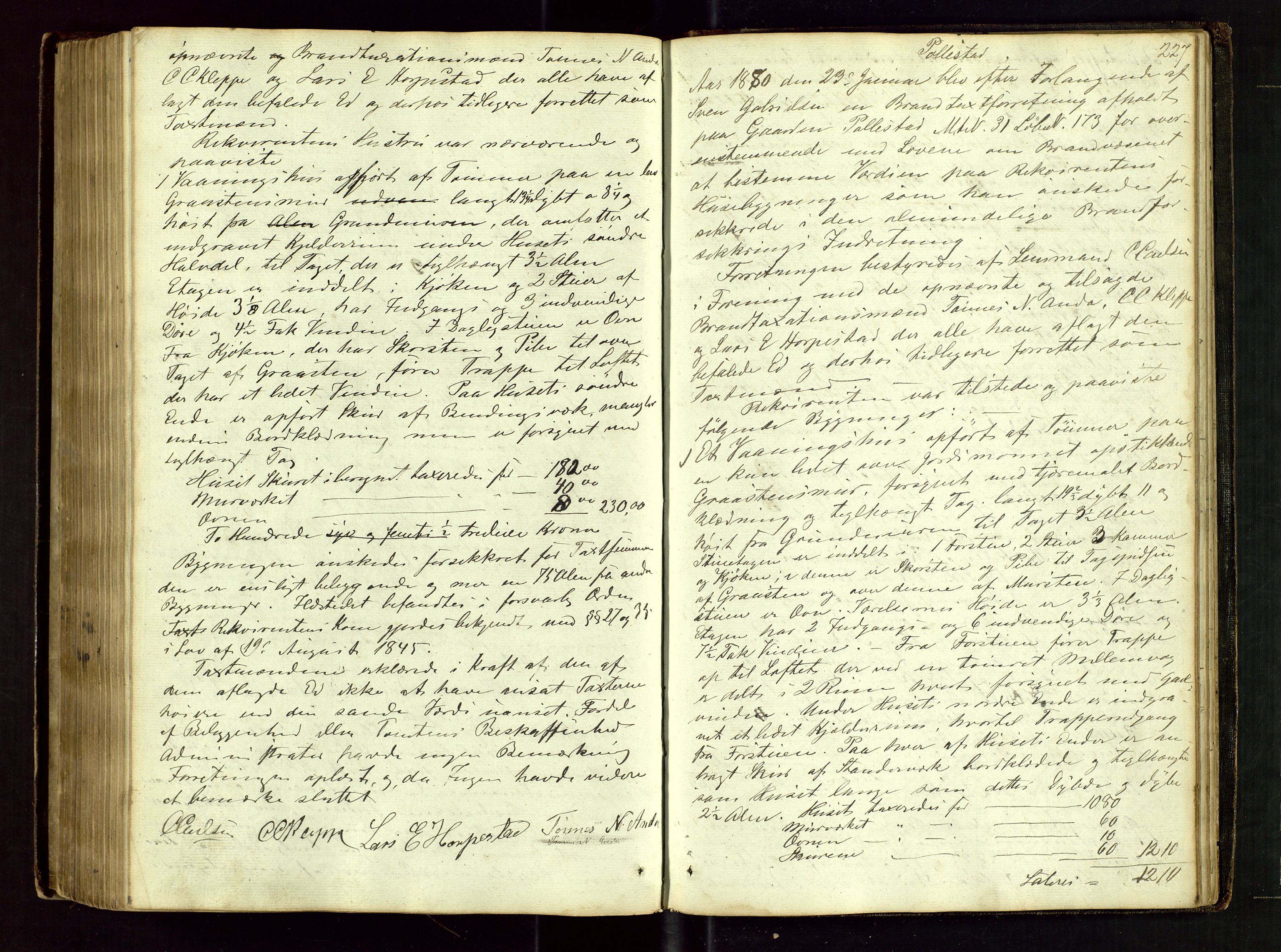 Klepp lensmannskontor, AV/SAST-A-100163/Gob/L0001: "Brandtaxatjons Protocol for Kleps Thinglaug", 1846-1881, s. 226b-227a