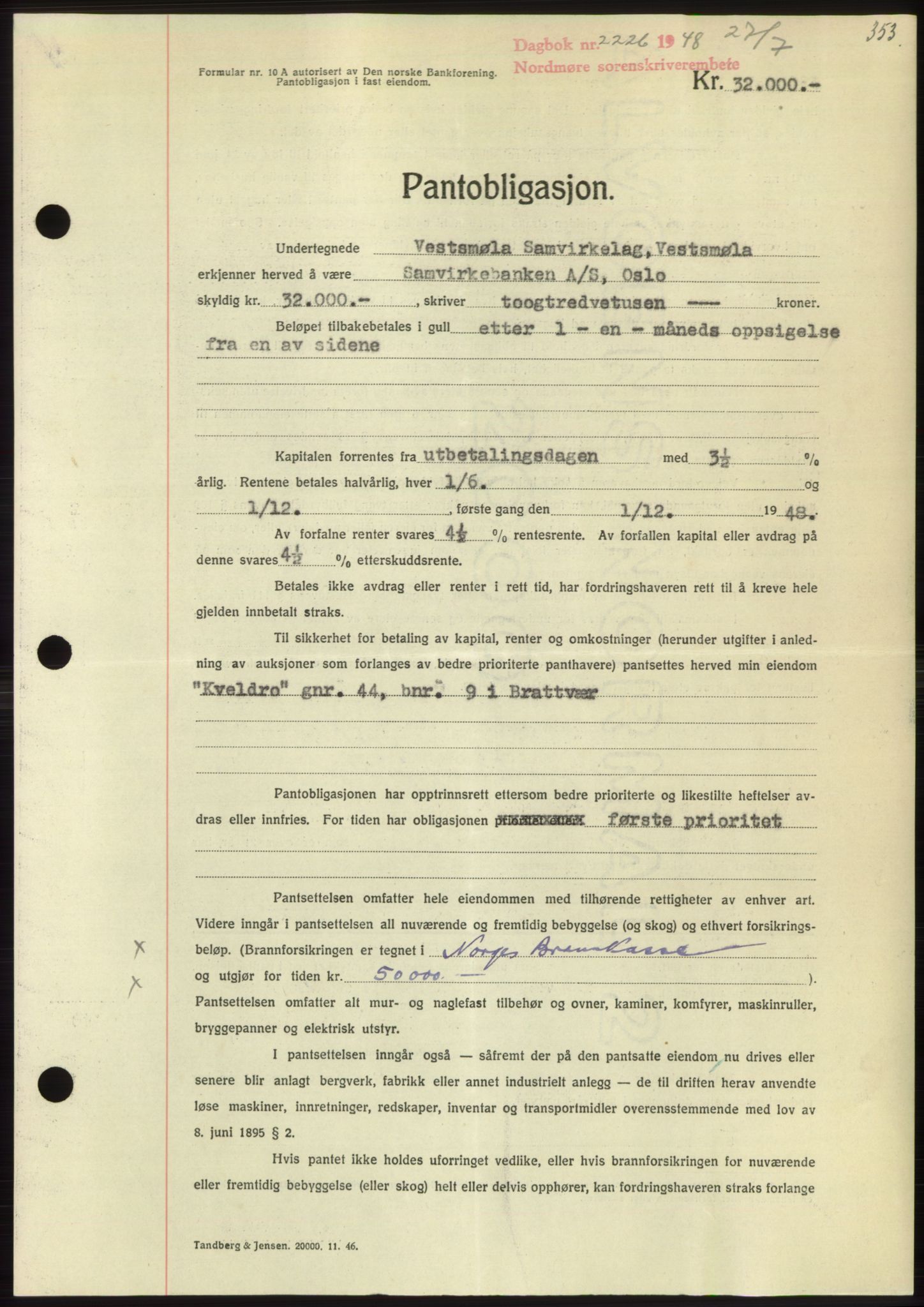 Nordmøre sorenskriveri, SAT/A-4132/1/2/2Ca: Pantebok nr. B99, 1948-1948, Dagboknr: 2226/1948