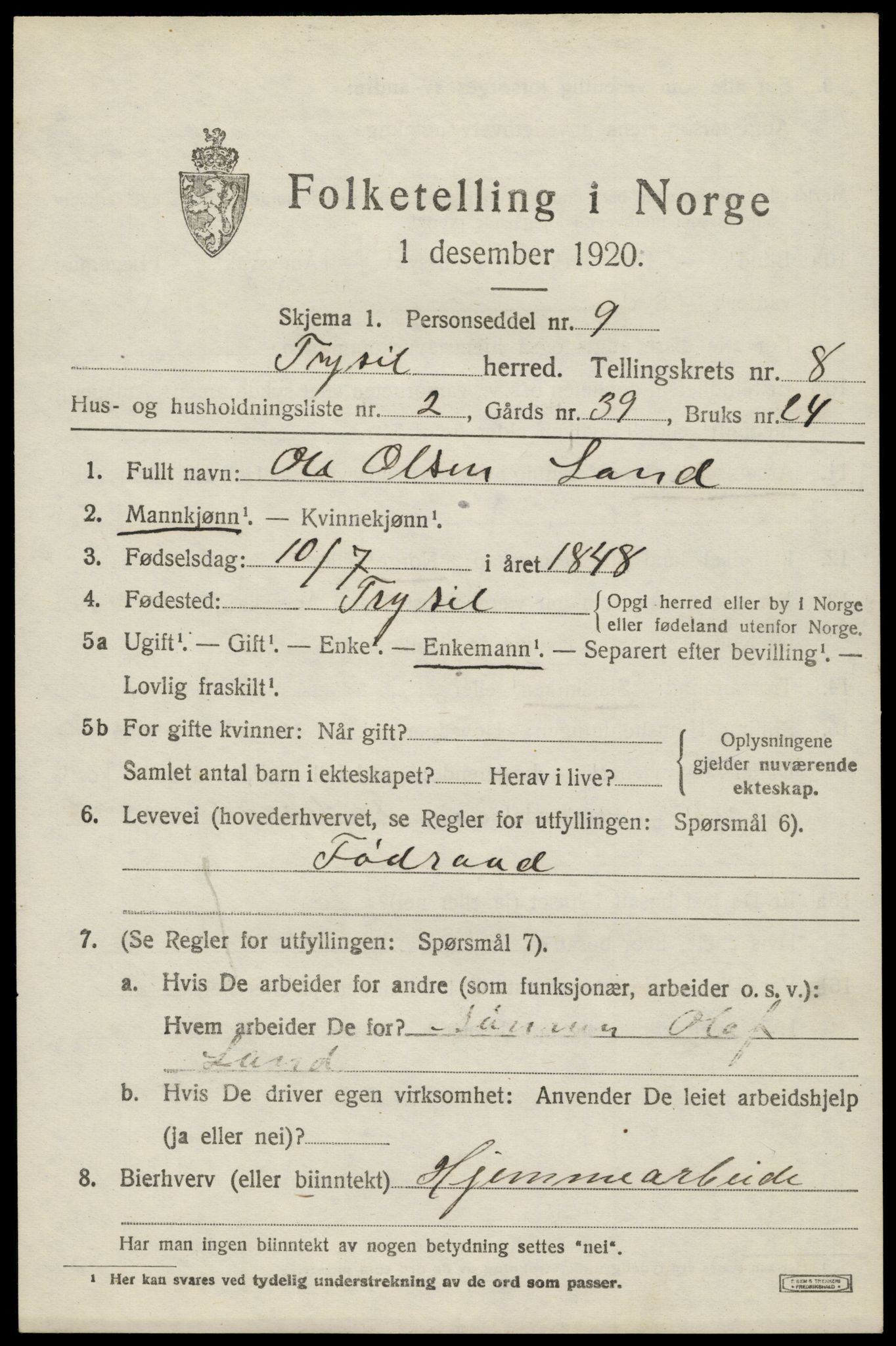 SAH, Folketelling 1920 for 0428 Trysil herred, 1920, s. 6249