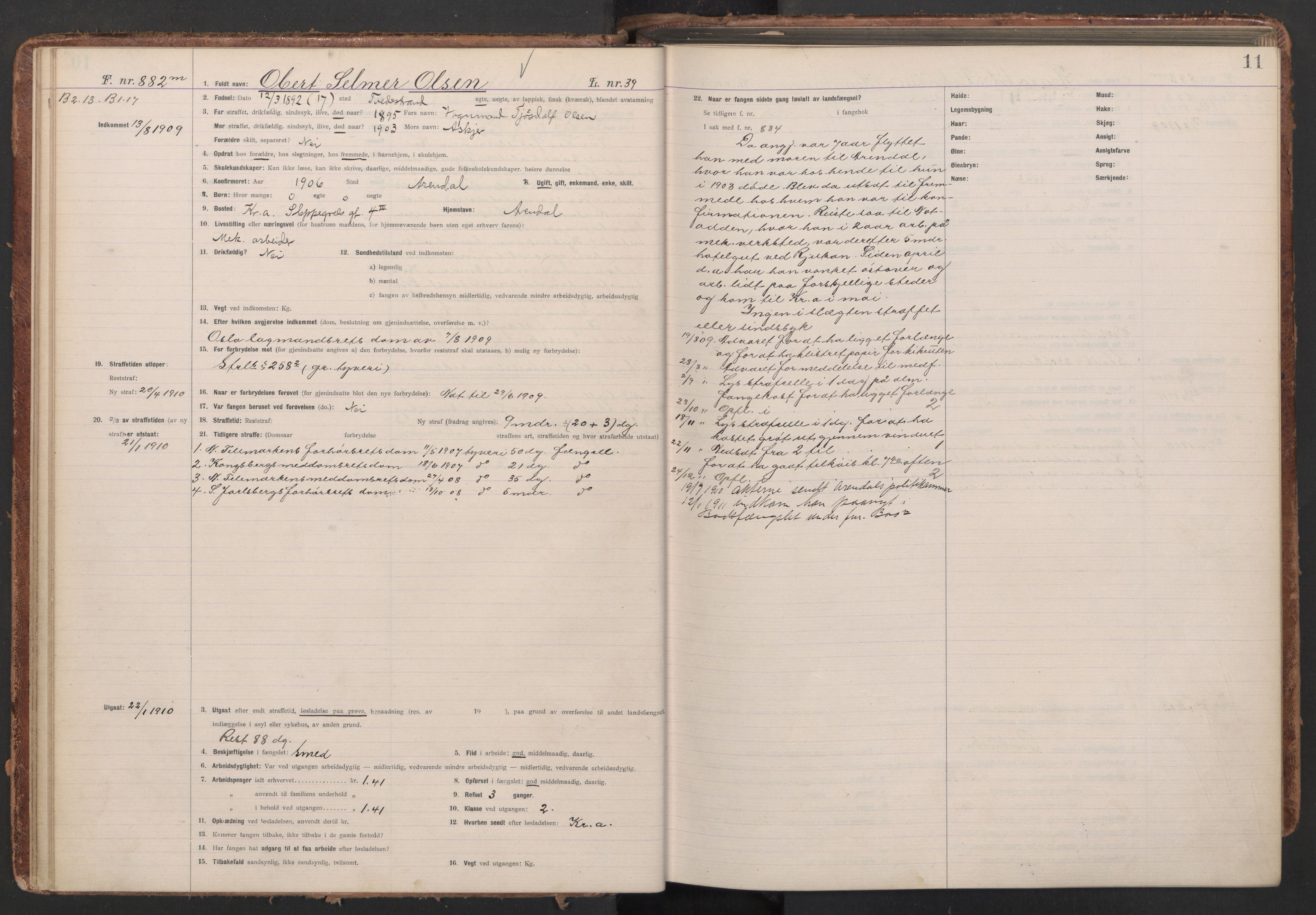 Botsfengslet, AV/RA-S-1539/D/Db/Dbb/L0043: 872m - 212n, 1909-1910, s. 11