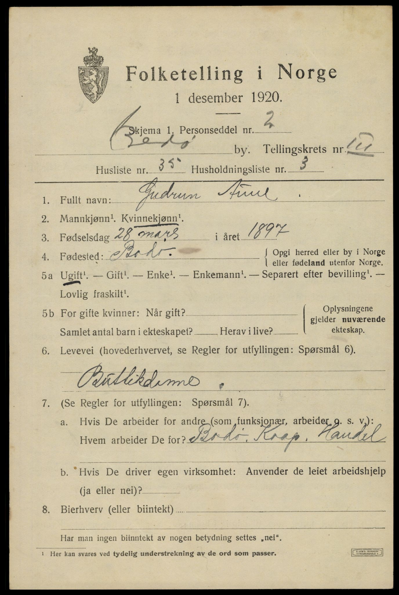 SAT, Folketelling 1920 for 1804 Bodø kjøpstad, 1920, s. 6465