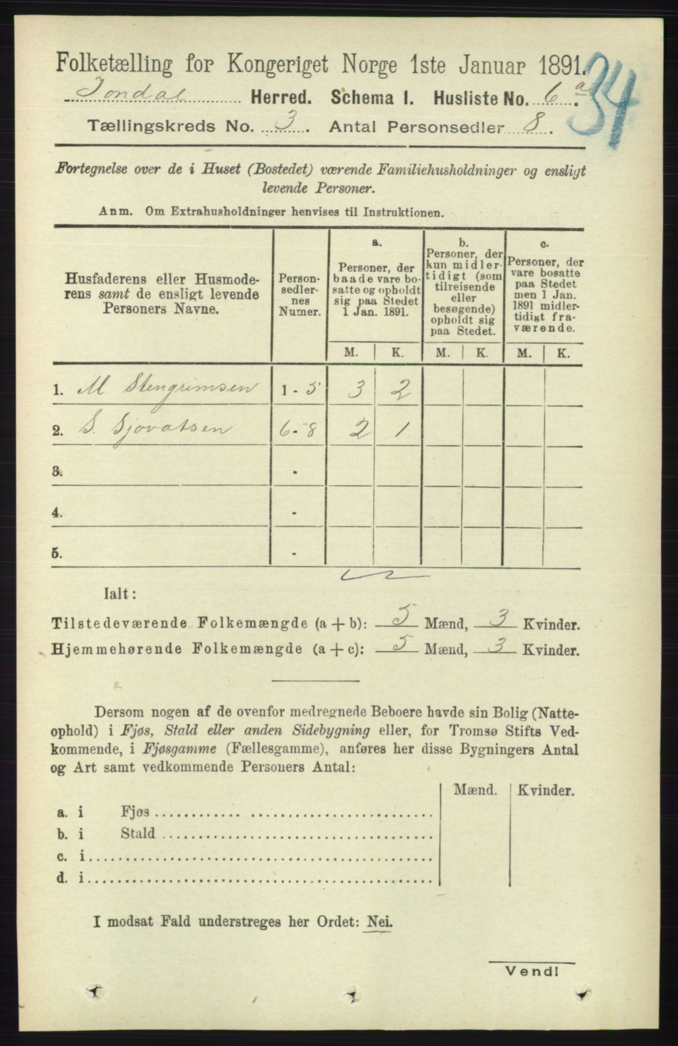 RA, Folketelling 1891 for 1227 Jondal herred, 1891, s. 1184